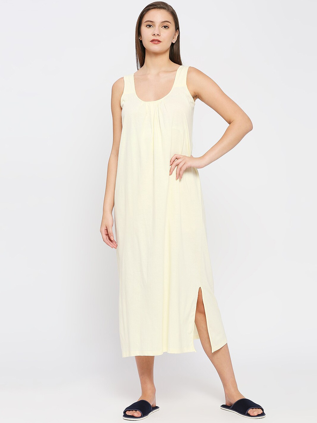 

RedRose Round Neck Cotton Nighty Slip, Yellow