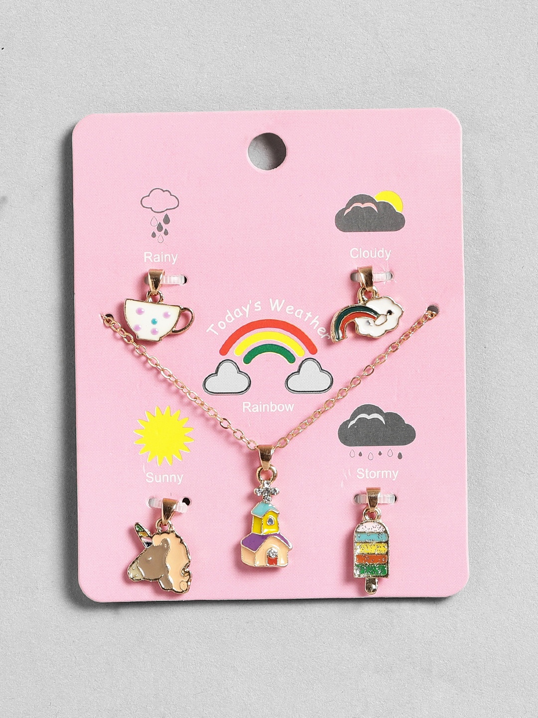 

EL REGALO Girls Set Of 5 Abstract Charm Pendants With Chain, Rose gold