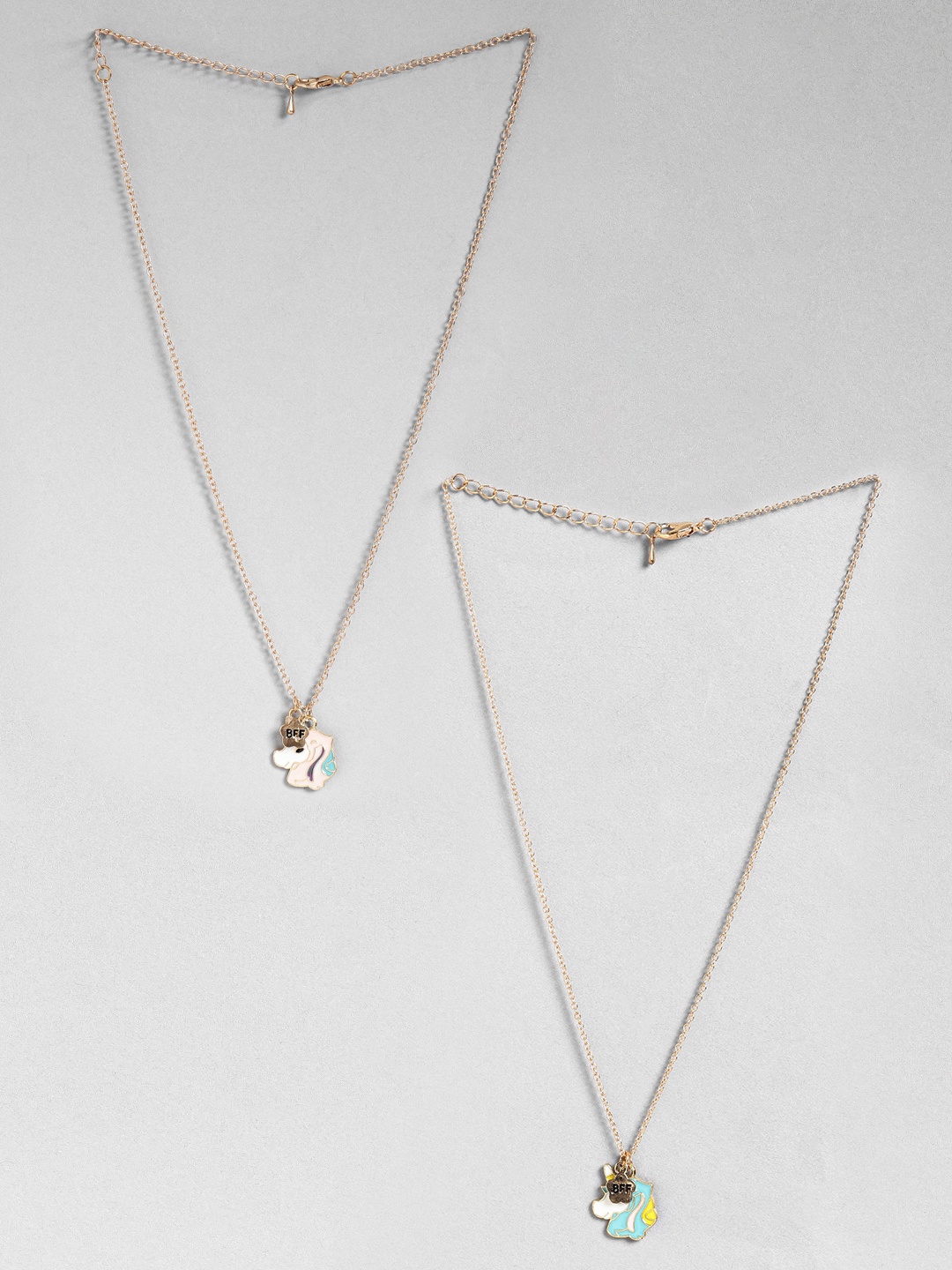 

EL REGALO Pack Of 2 Unicorn Design Pendant With Chain, Gold