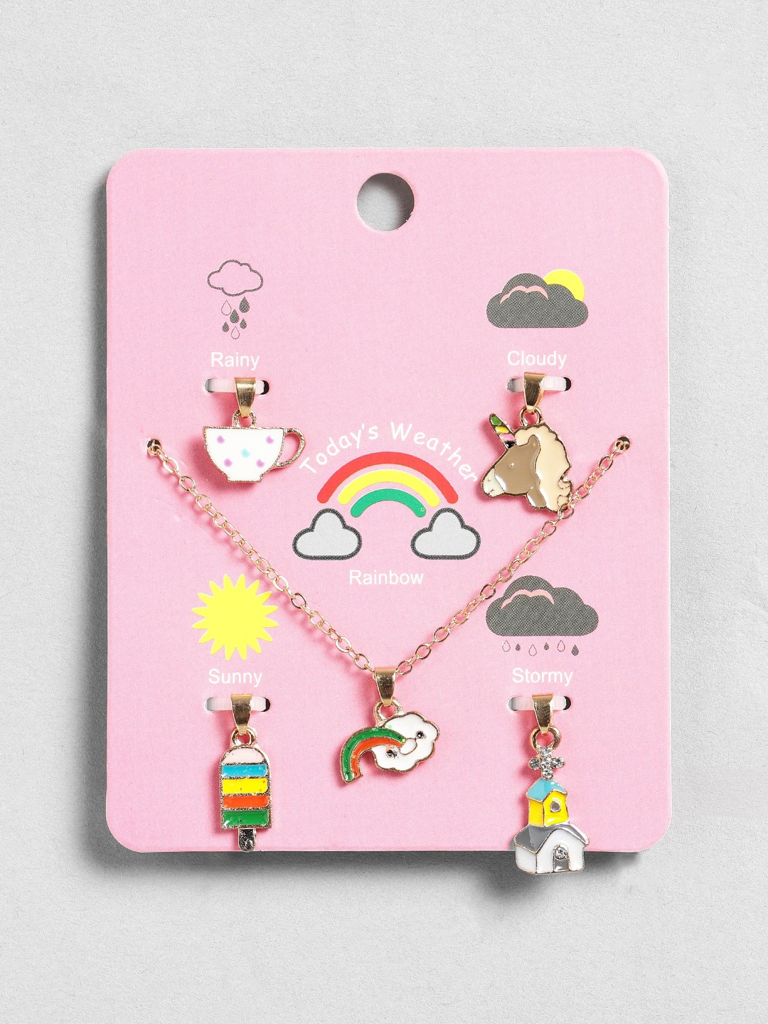 EL REGALO Set Of 5 Abstract Charm Pendant With Chain, Rose gold