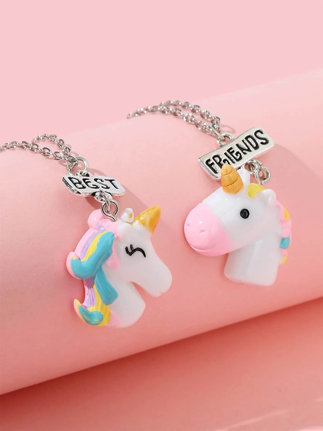 

EL REGALO Girls Pack Of 2 Unicorn Pendant With Chain, Silver