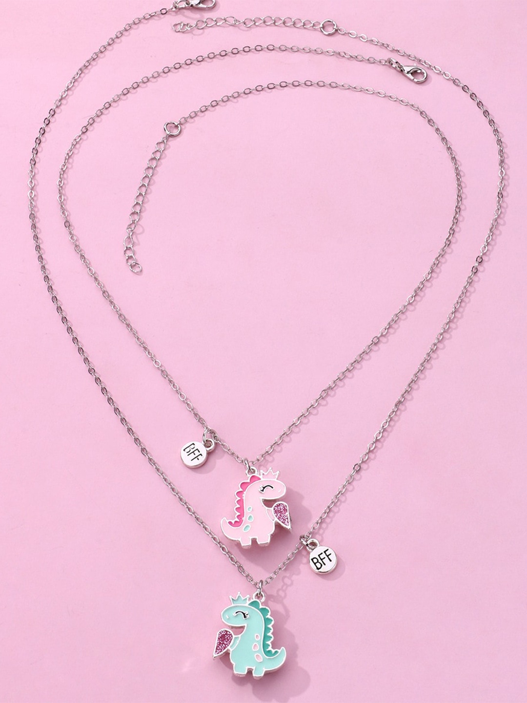 

EL REGALO Set Of 2 Abstract Dragon Pendant With Chain, Pink
