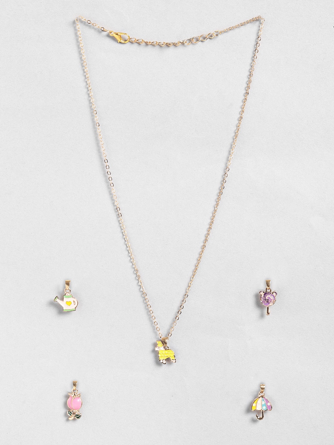 

EL REGALO Girls Set Of 5 Charm Pendants With Chain, Rose gold