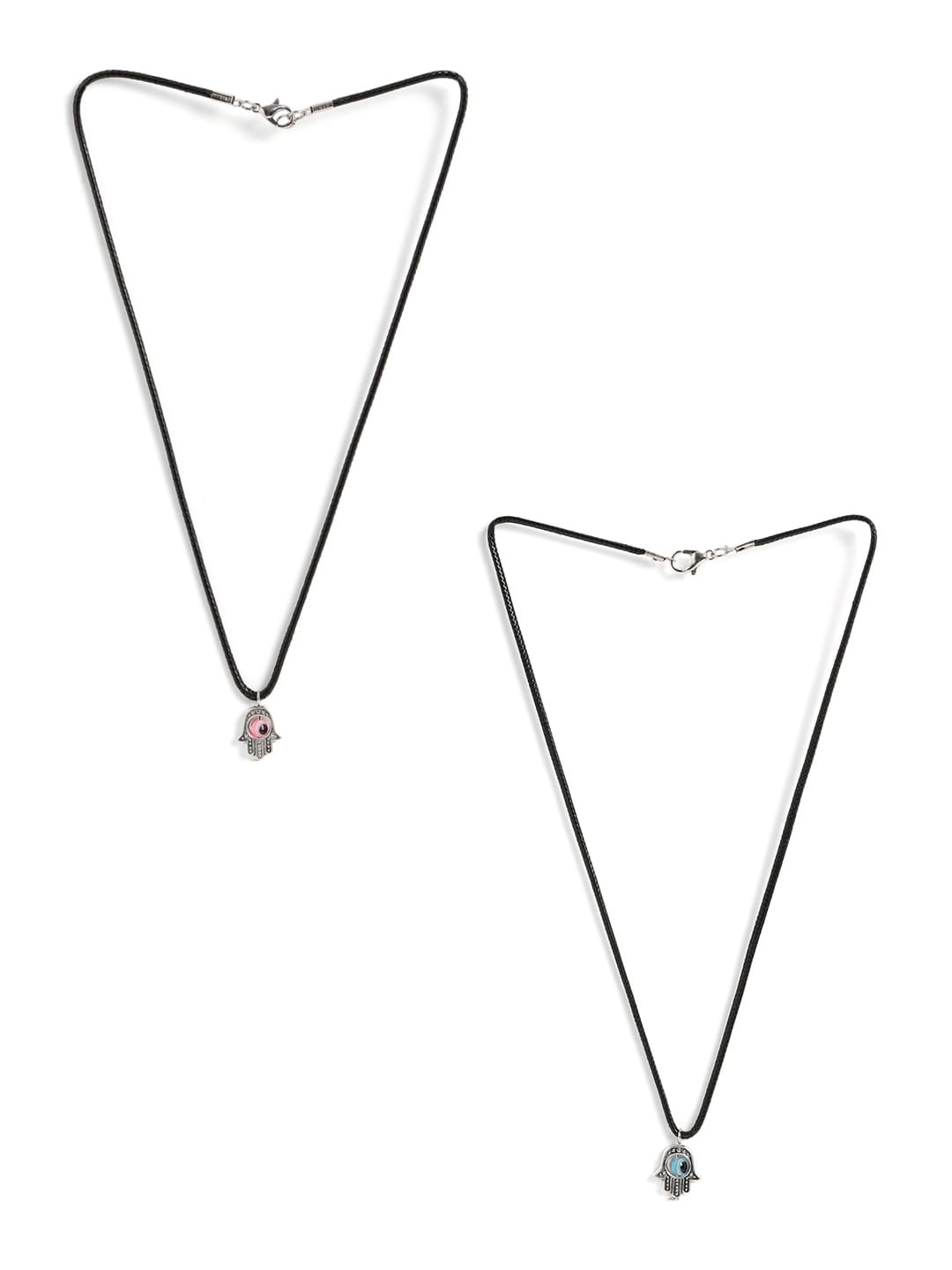 

EL REGALO Set Of 2 Hamsa Hand Pendant With Chain, Black