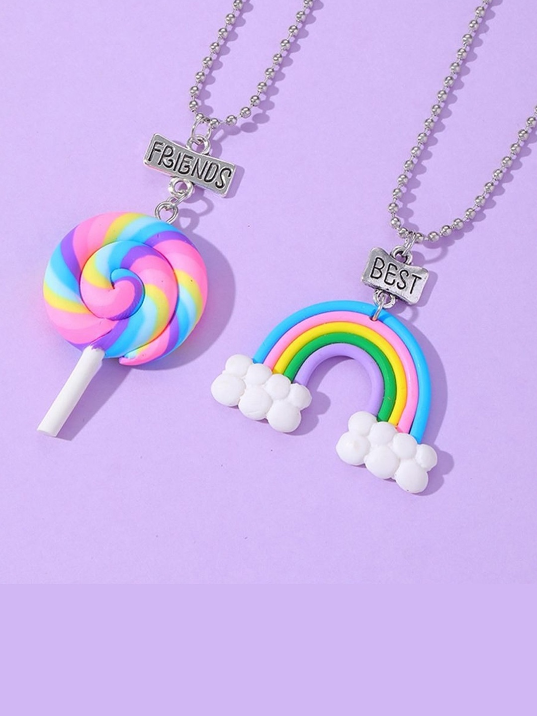 EL REGALO Kids Set Of 2 Rainbow & Candy Pendants With Chain, Silver