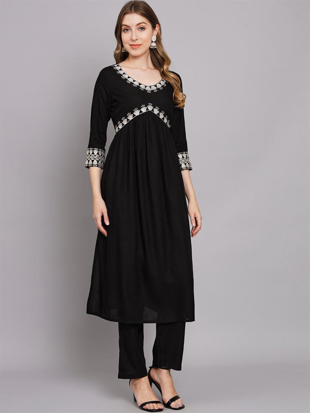 

KALINI Pleated Sequinned A-line Kurta with Trousers & With Dupatta, Black