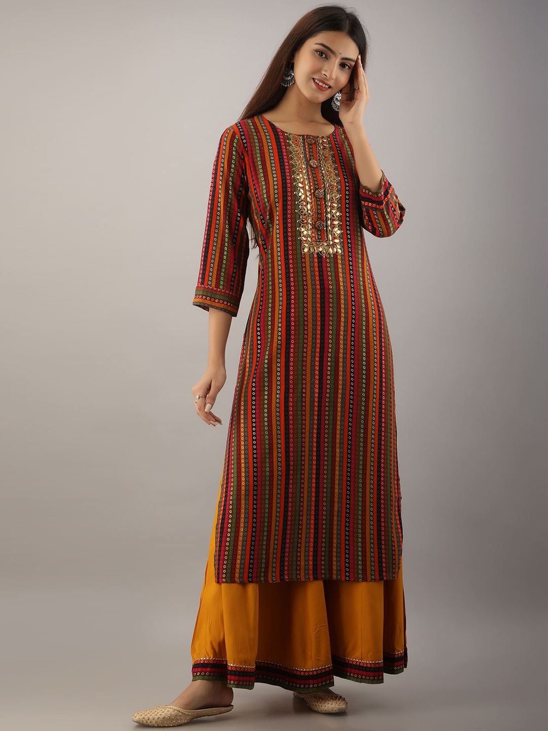 

KALINI Geometric Printed Regular Gotta Patti Kurta With Palazzos, Red