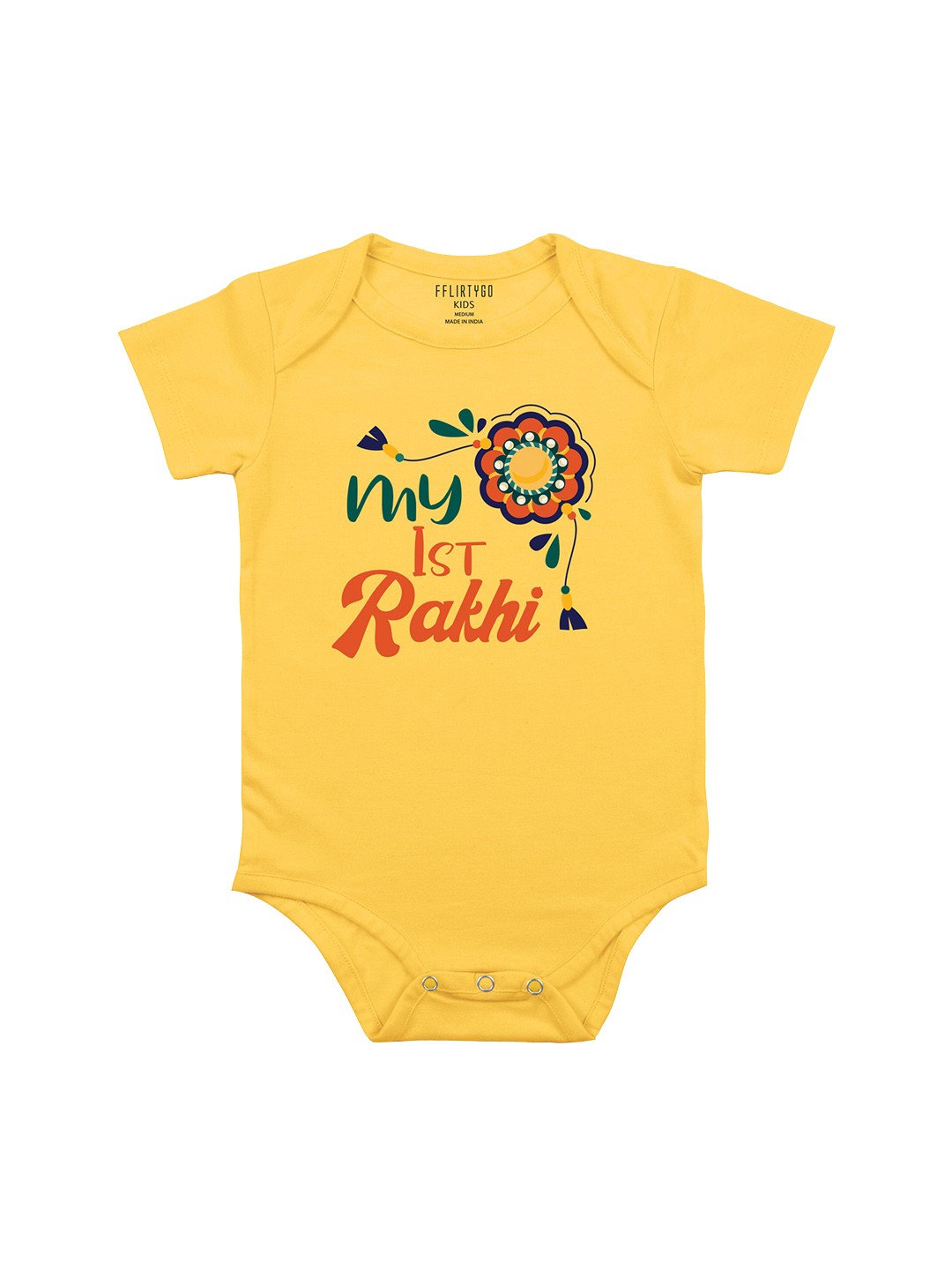 

FFLIRTYGO Infant Kids Typography Printed Pure Cotton Rakhi Special Bodysuit, Yellow