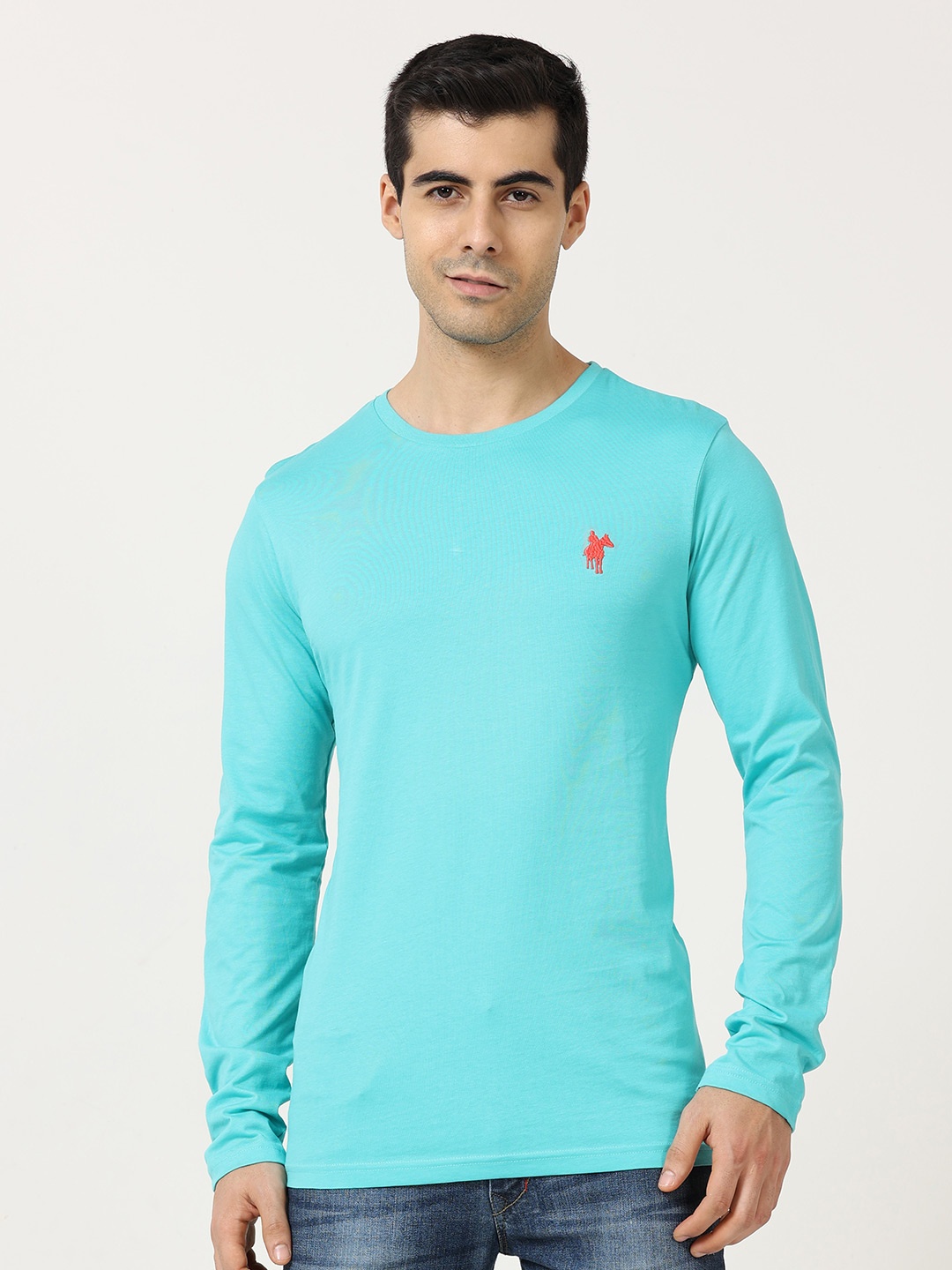 

Masculino Latino Men Round Neck Applique T-shirt, Turquoise blue