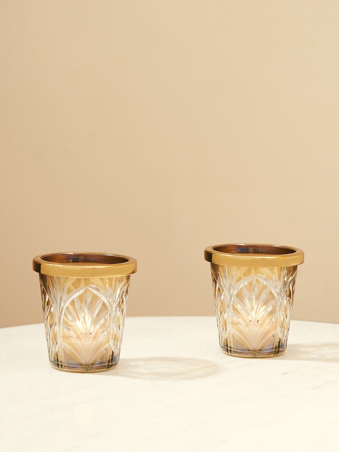

Pure Home and Living 2 Pieces Cut Candle Holders, Gold