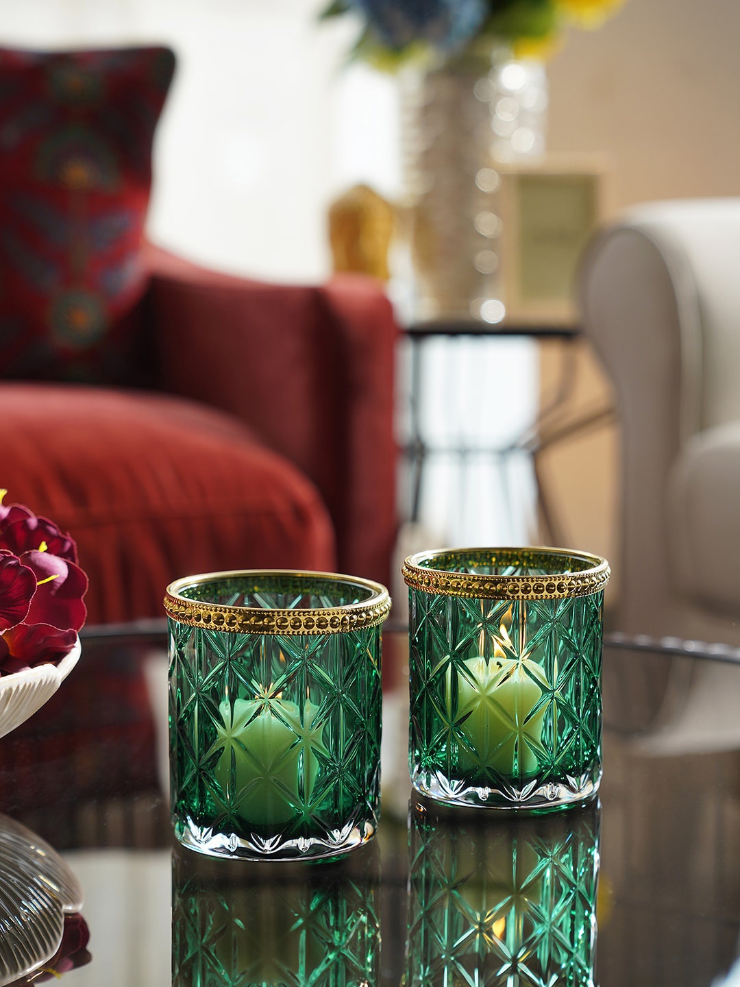 

Pure Home and Living Green 2 Pieces Textured Tea Light Holder