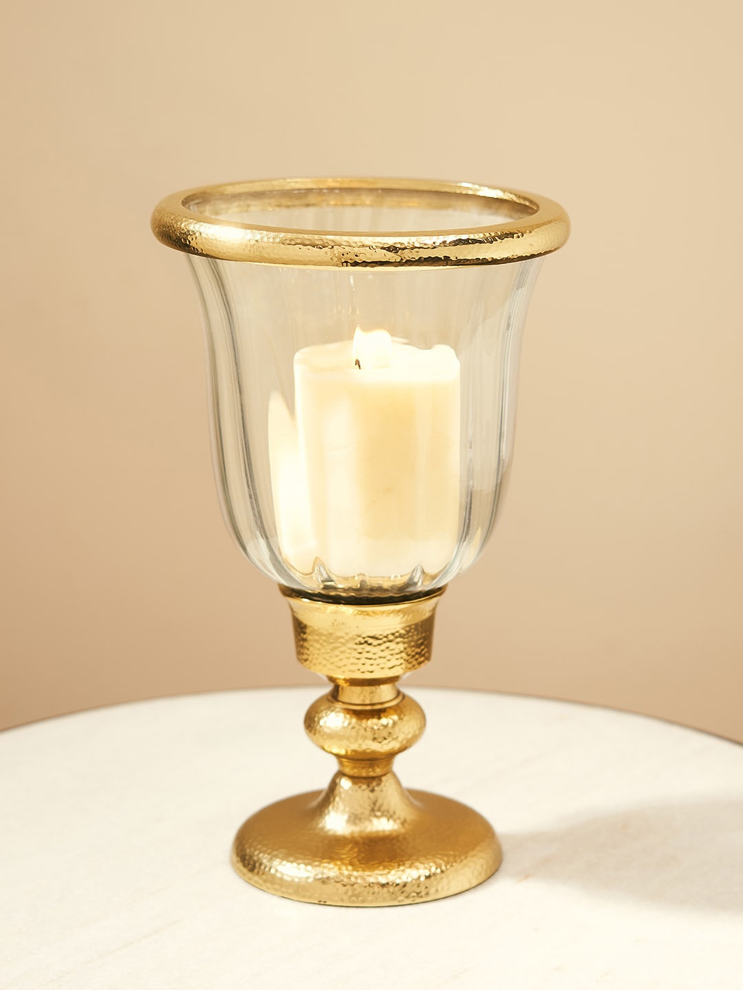

Pure Home and Living Gold-Toned Textured Tea Light Holder, Transparent