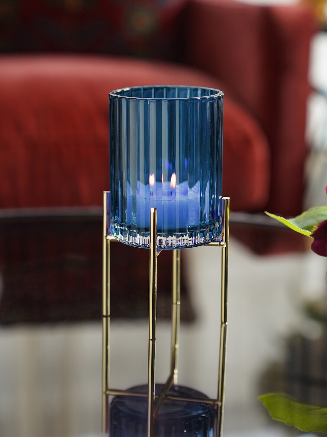 

Pure Home and Living Blue Ribbed Tea Light Holder