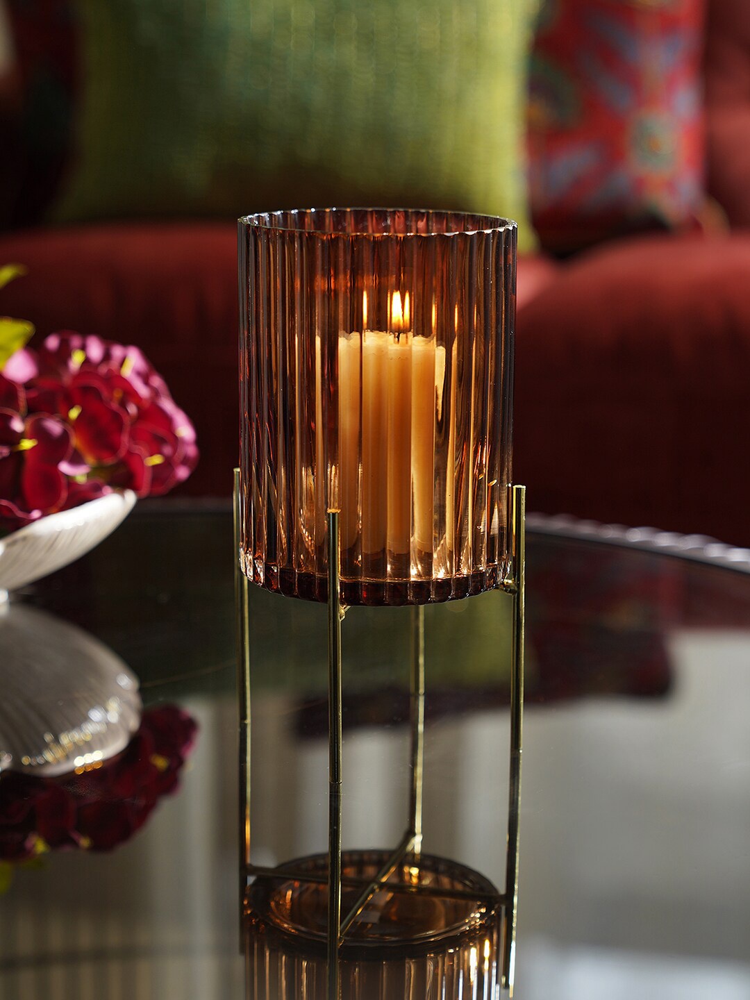 

Pure Home and Living Brown Glass Ribbed Tea Light Holder