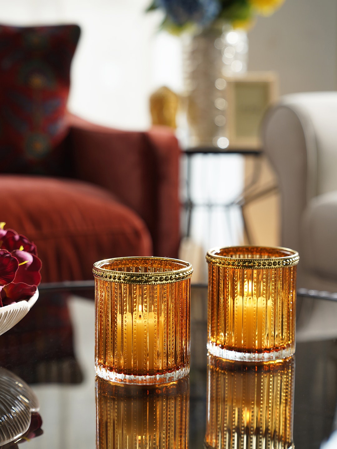 

Pure Home and Living Brown 2 Pieces Textured Tea Light Holder
