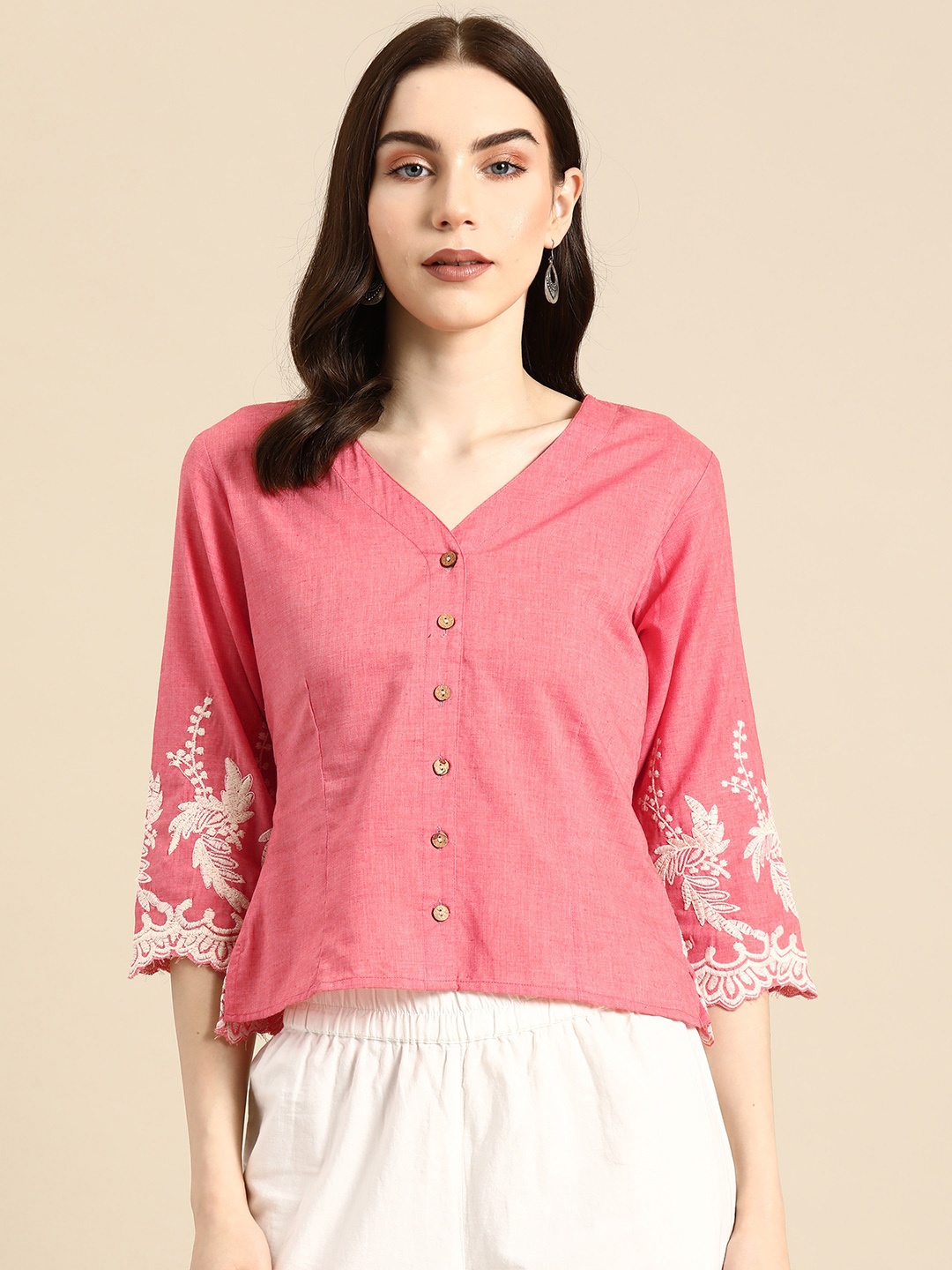 

Molcha Embroidered Non Padded Saree Blouse, Peach