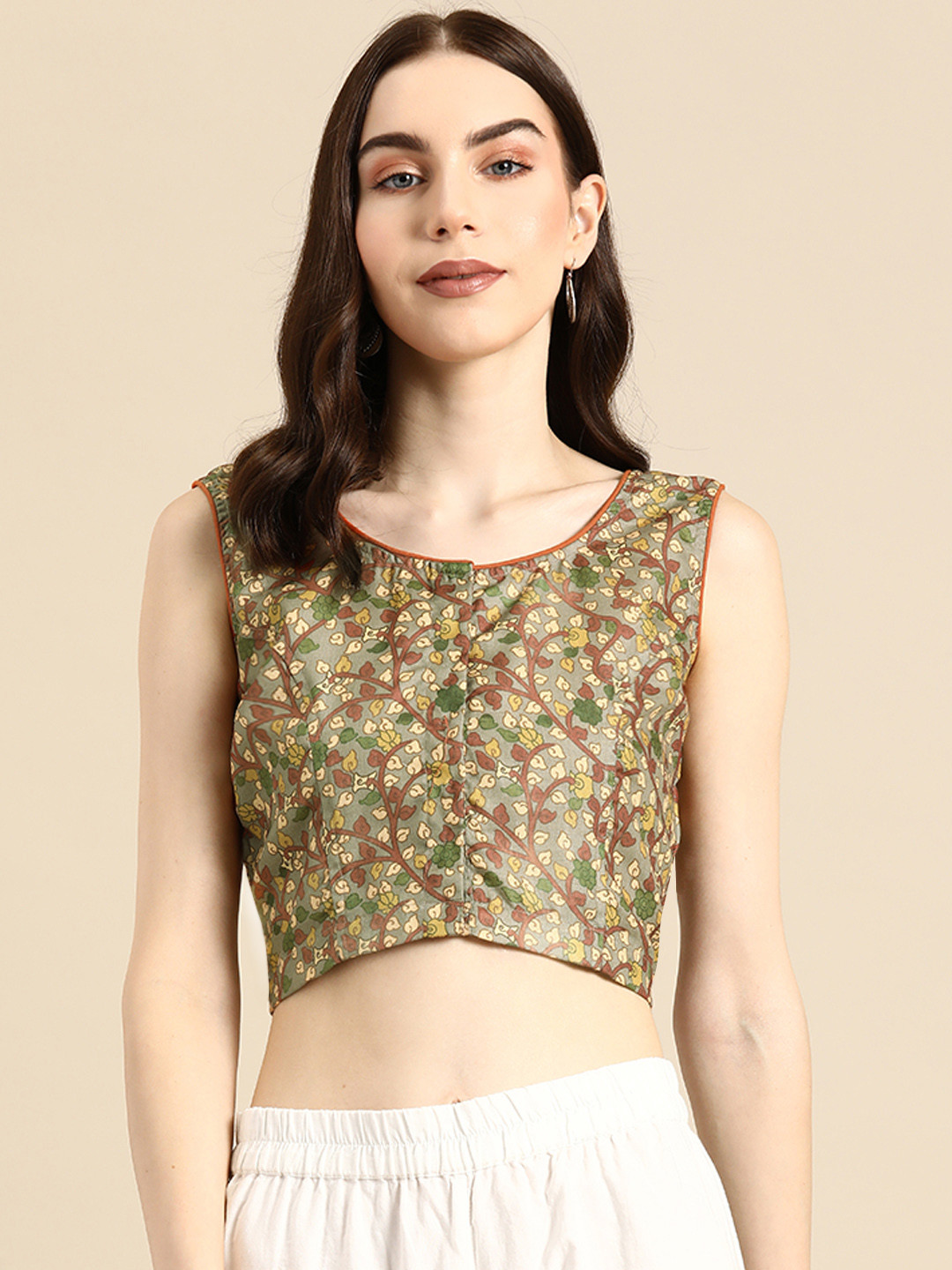 

Molcha Kalamkari Printed Non Padded Saree Blouse, Brown