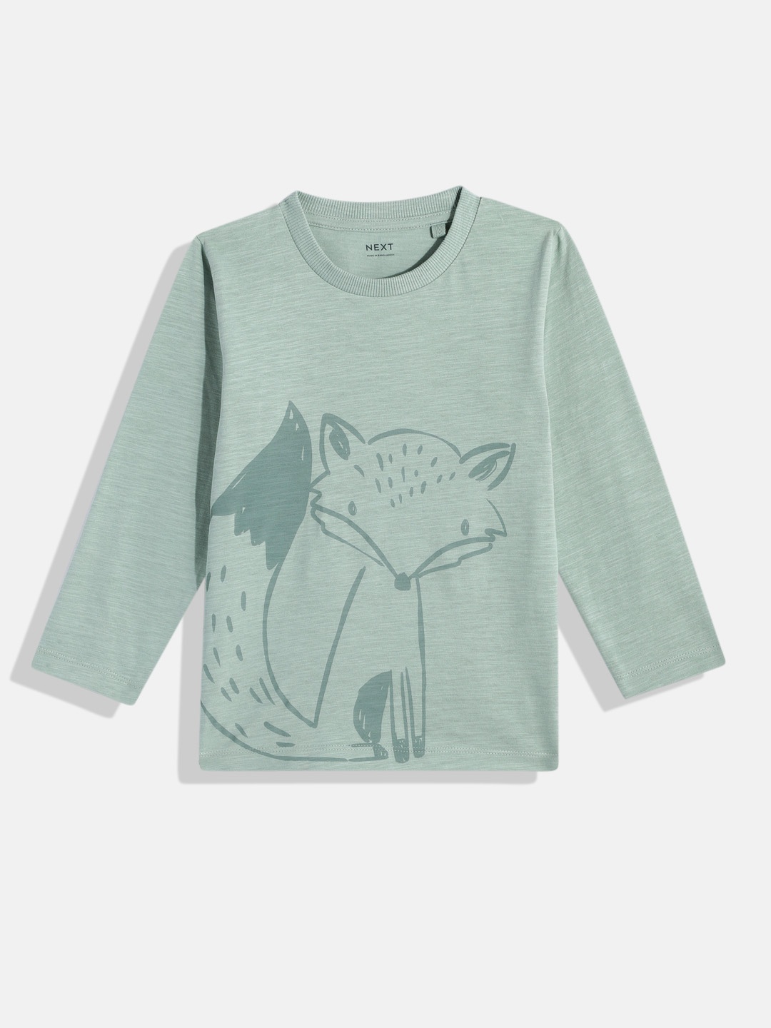 

NEXT Boys Baby Fox Print Knitted Pure Cotton T-shirt, Green