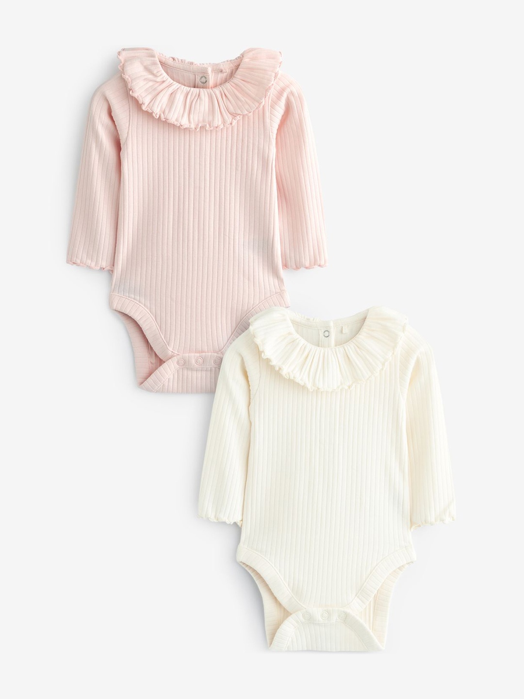 

NEXT Infant Girls Pack Of 2 Self Striped Bodysuits, White