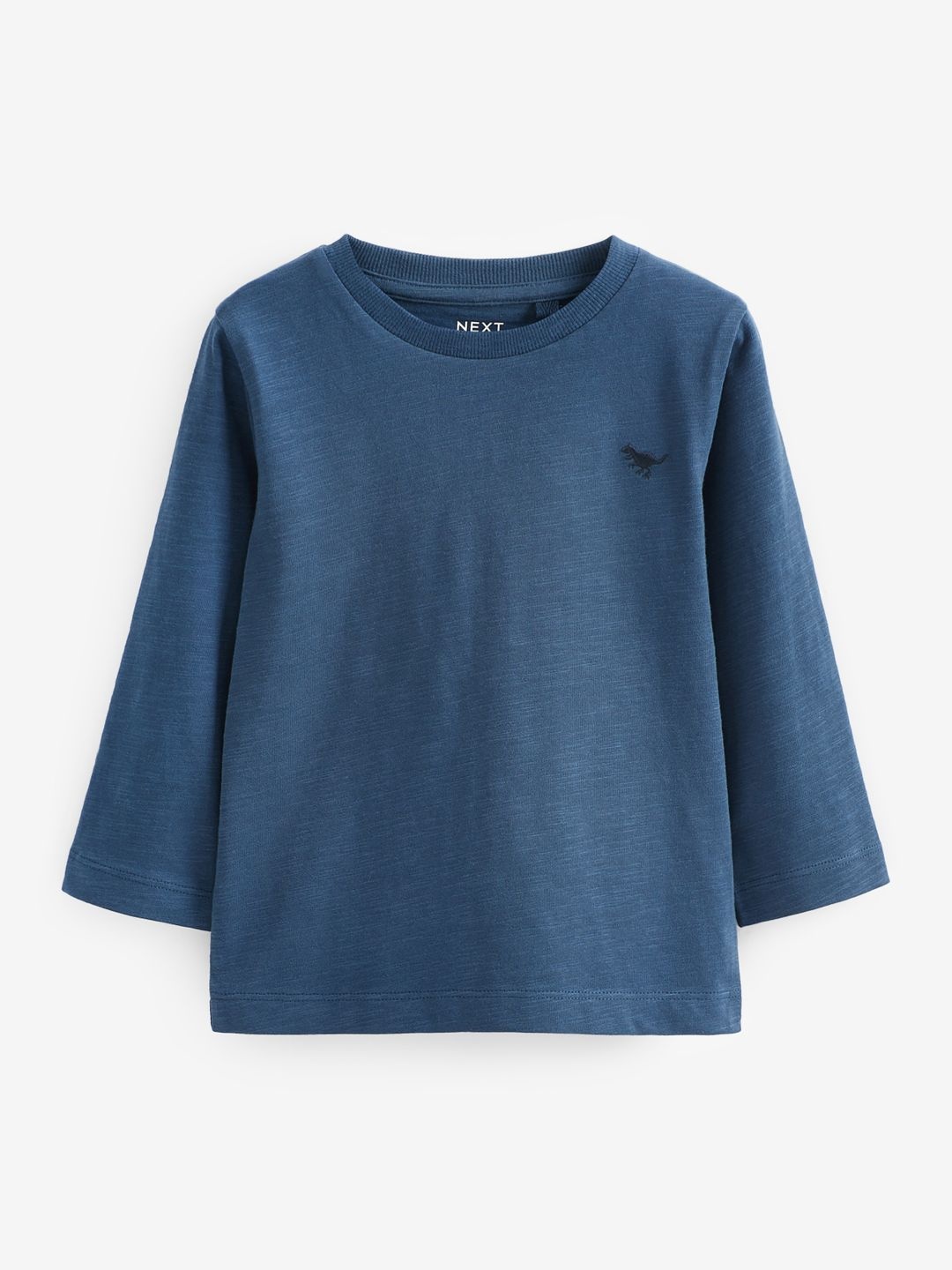 

NEXT Boys Solid Indigo Knitted Pure Cotton T-shirt With Minimal Embroidered Detail, Blue