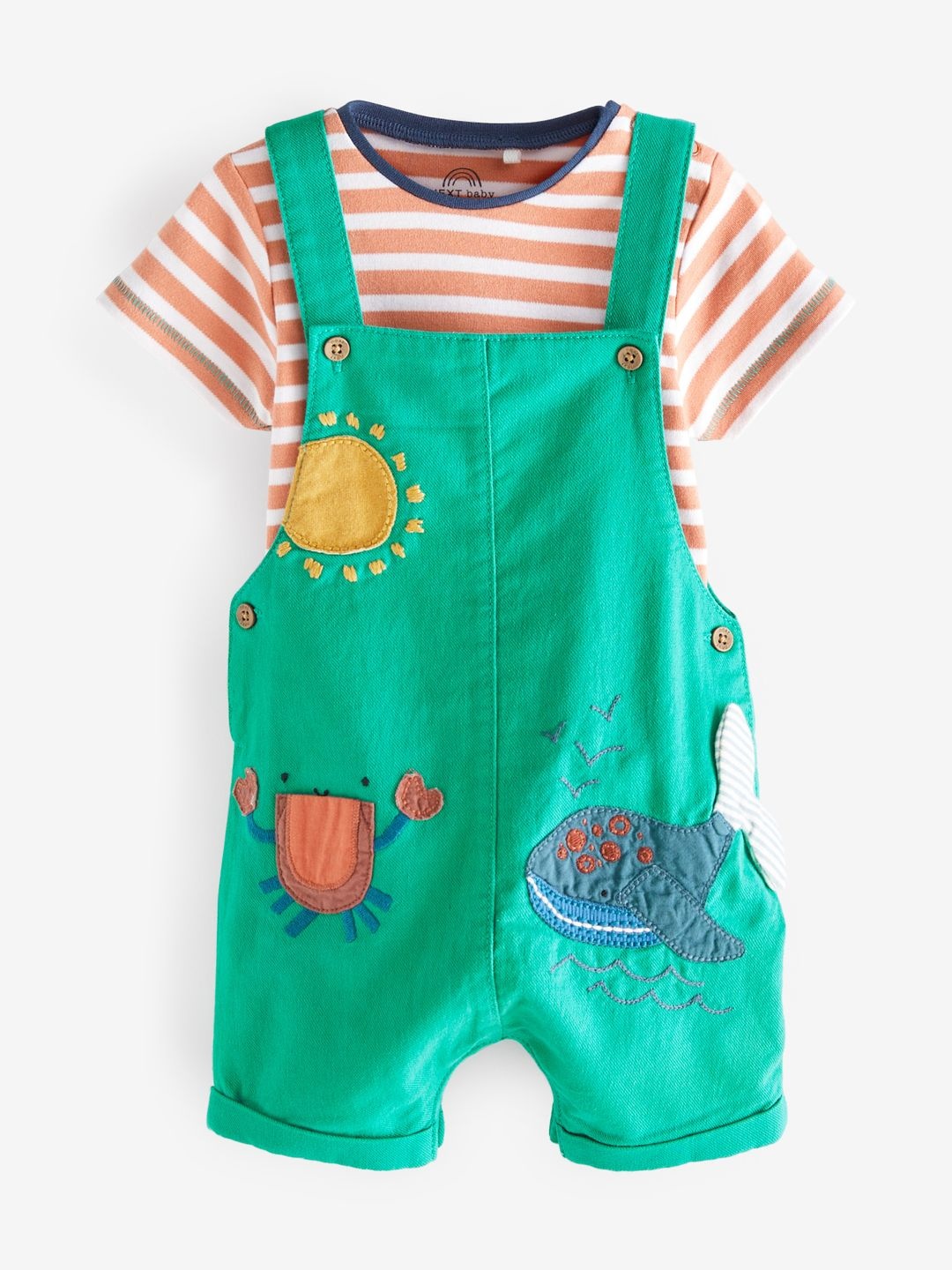 

NEXT Infant Boys Applique Dungarees With Bodysuit, Green