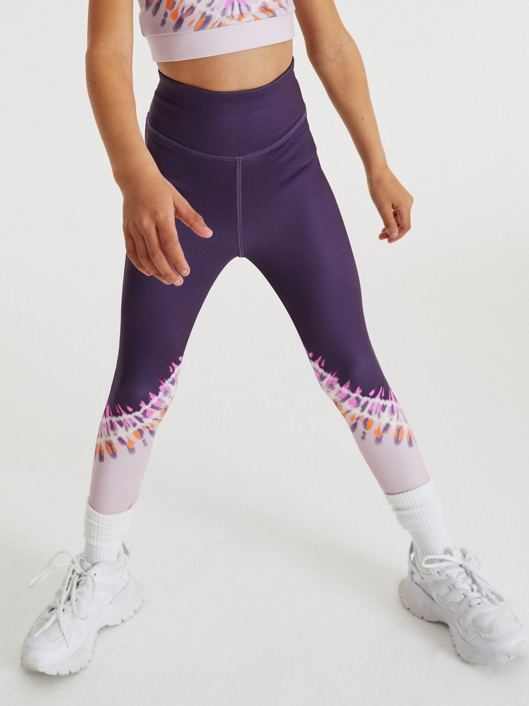 

NEXT Girls Colourblocked & Abstract Print Mid-Rise Knitted Ankle Length Leggings, Purple