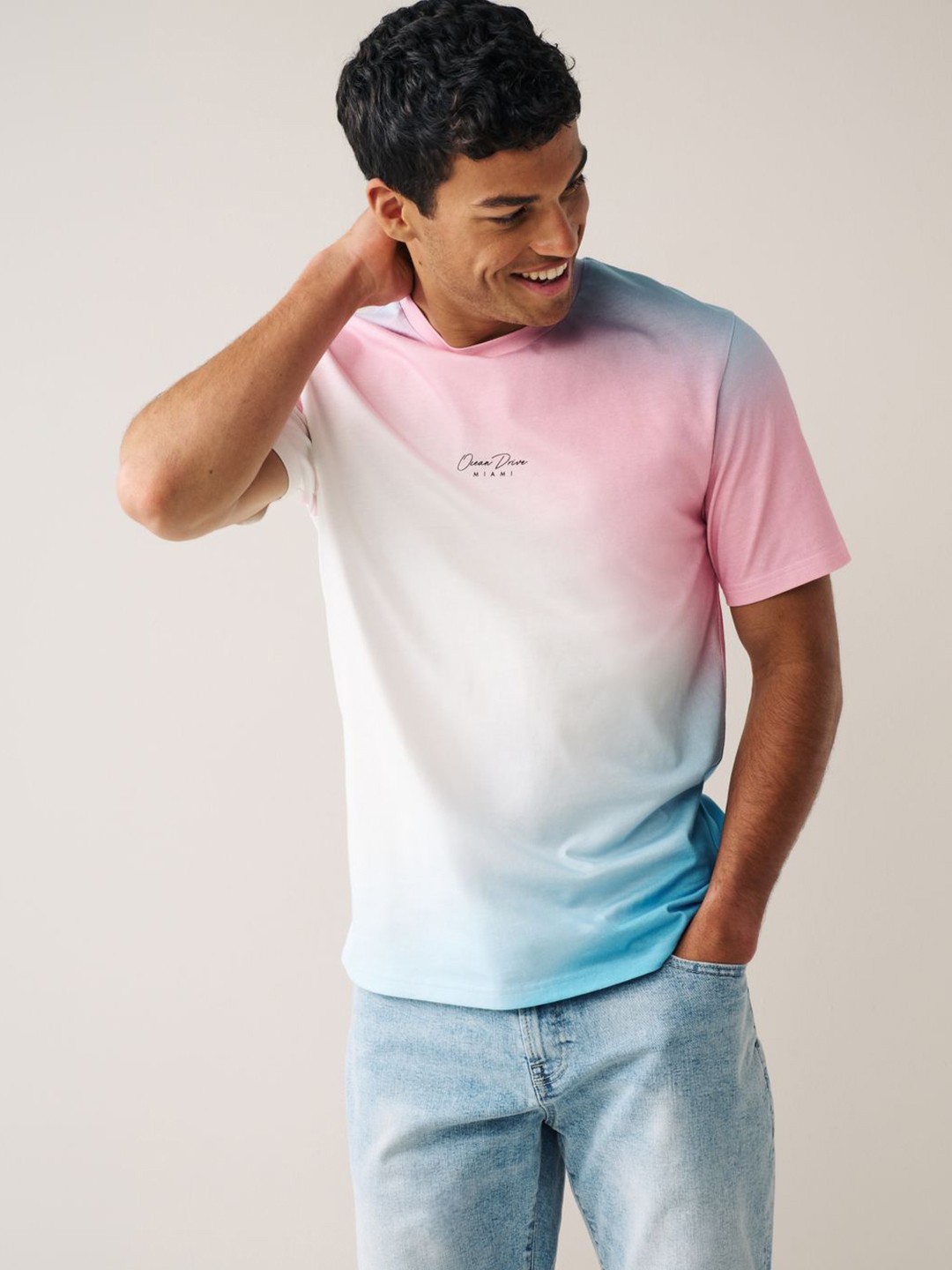 

NEXT Tie and Dye Round Neck Pure Cotton T-shirt, White