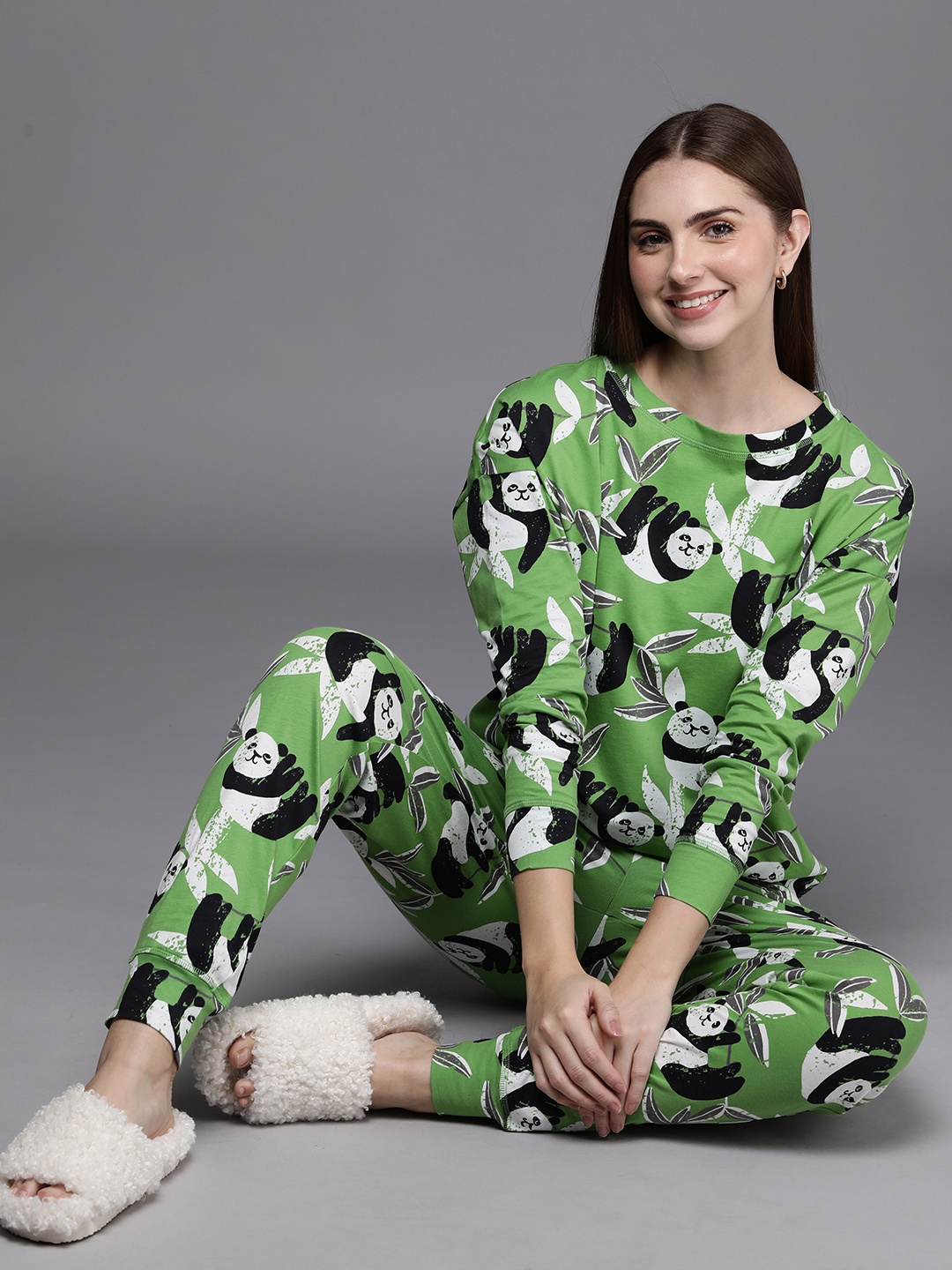 

NEXT Women Graphic Printed Pure Cotton Night Suit D73512-Green