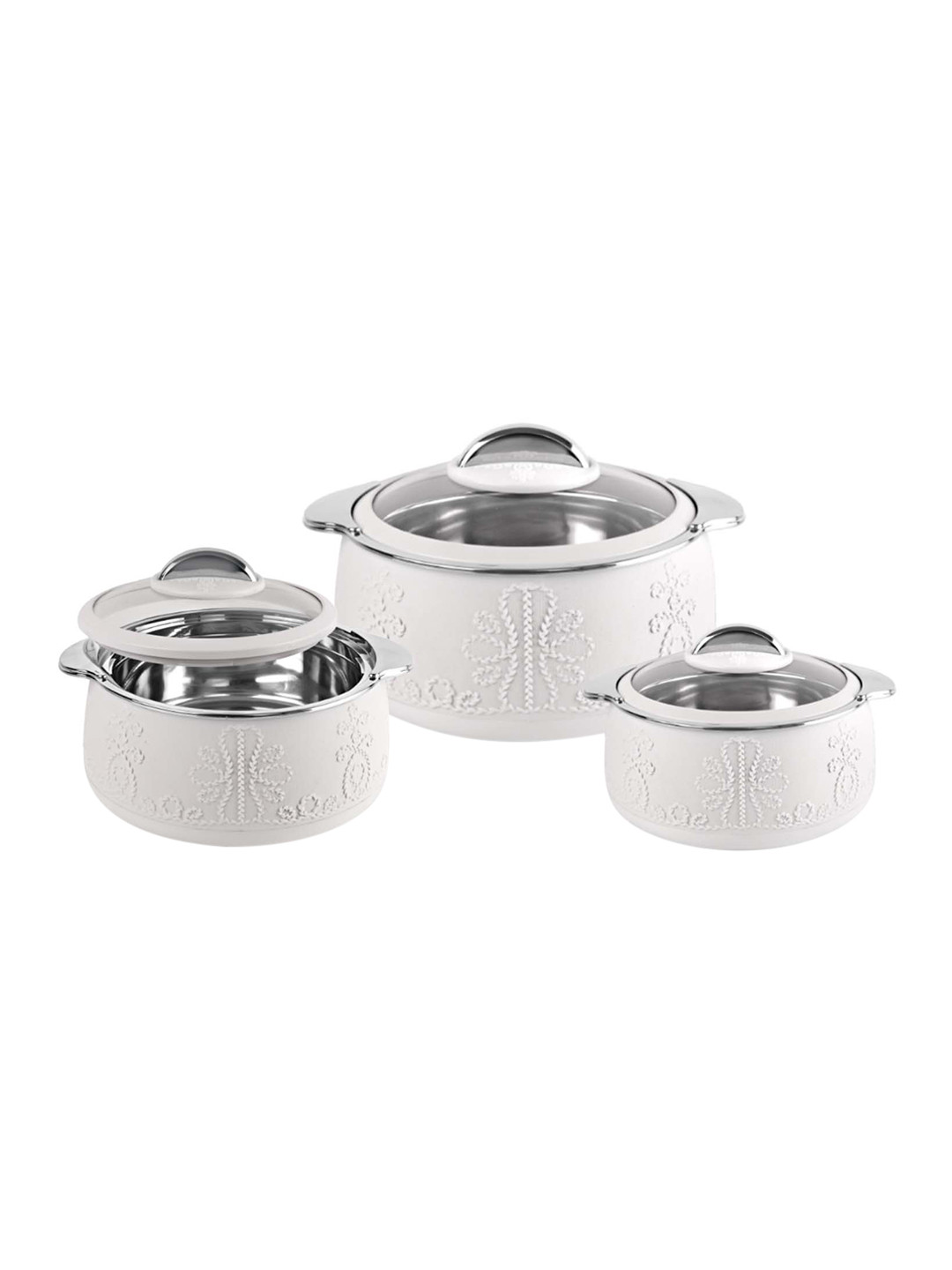 

Cello 3 Pcs White Casserole With Glass Lid - 600 ml + 1.1 L + 1.6 L