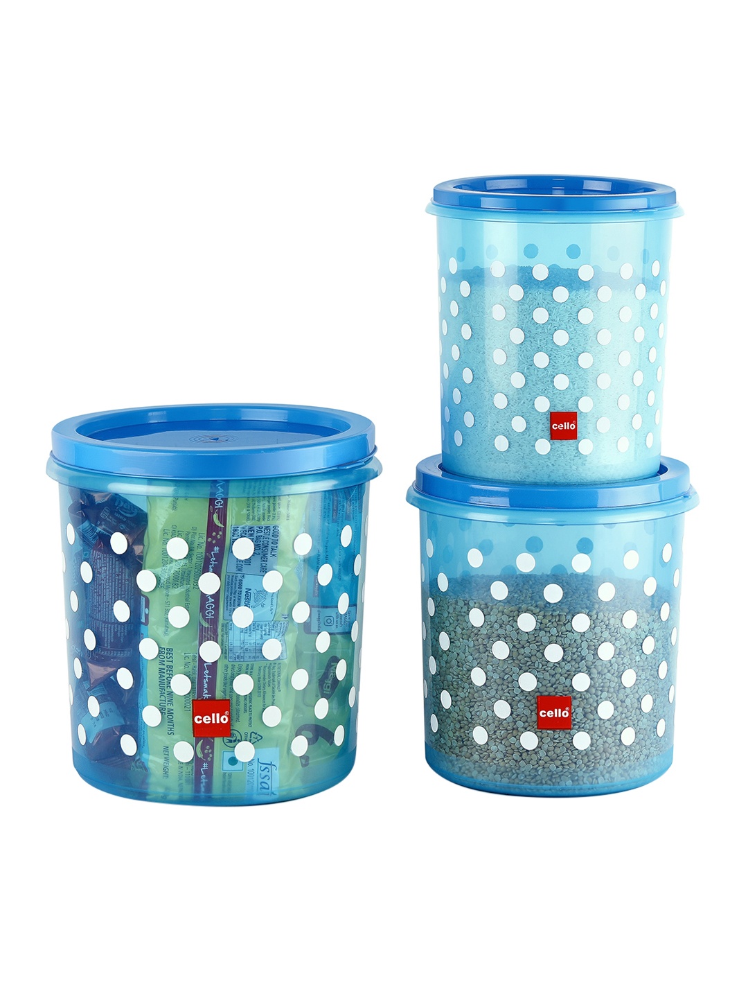 

Cello Hi Fresh 3-Pieces Blue Polka Dot Big Grocery Containers - 7L - 10L - 15L