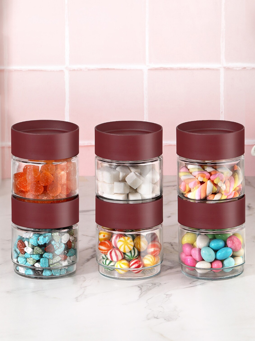 

Cello Modustack 6-Pieces Maroon Glassy Storage Jar -500ml