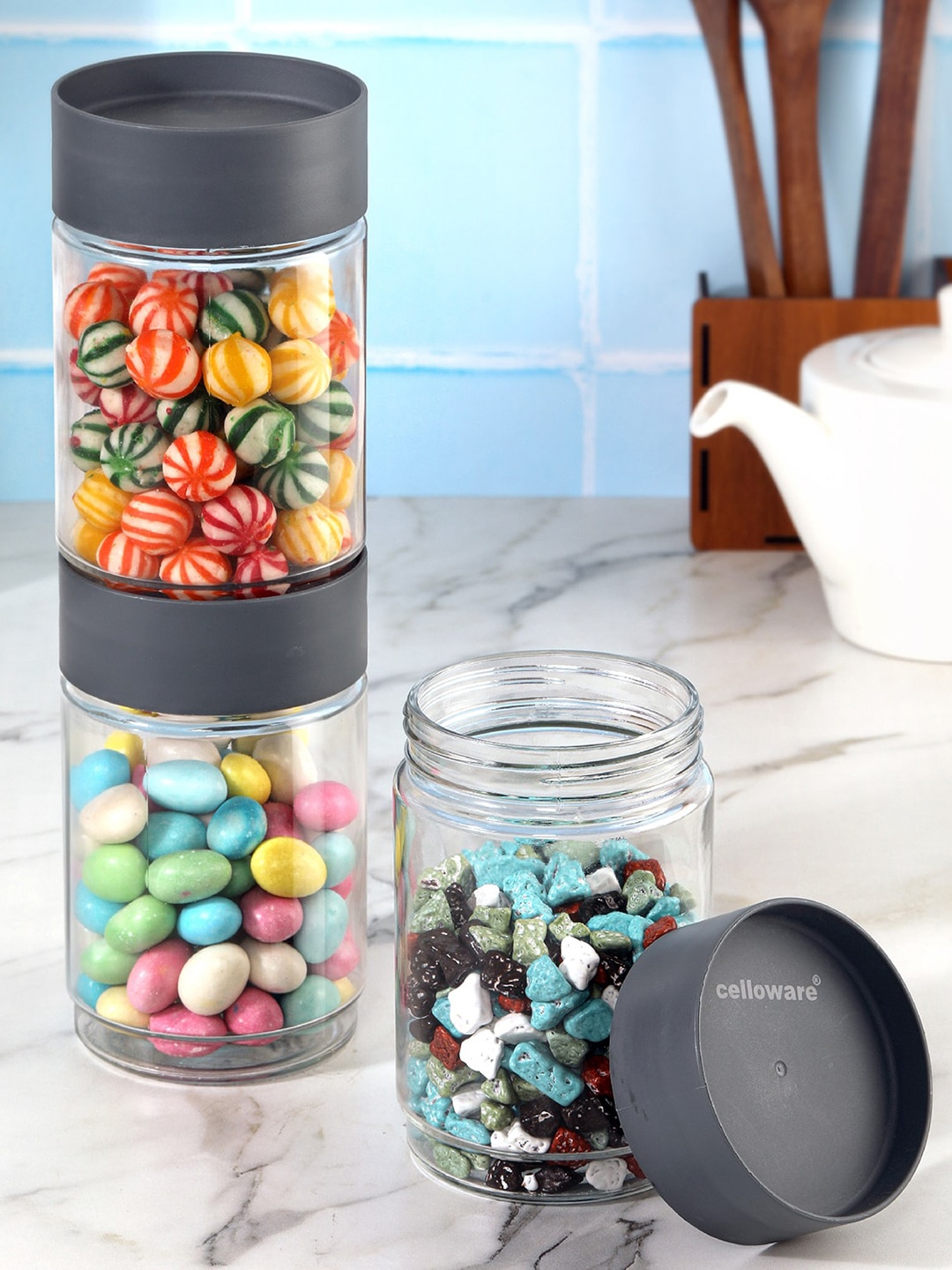 

Cello Modustack 3 Pieces Grey & Transparent Glass Storage - 750 ml Each