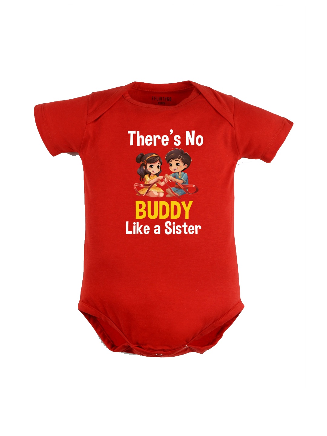 

FFLIRTYGO Infant Kids Typography Printed Pure Cotton Rakhi Special Bodysuit, Red