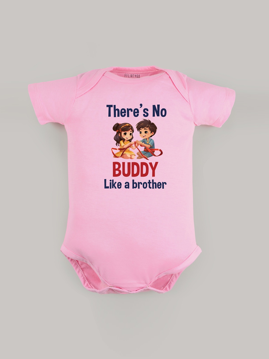 

FFLIRTYGO Infant Kids Printed Pure Cotton Rakhi Special Bodysuit, Pink