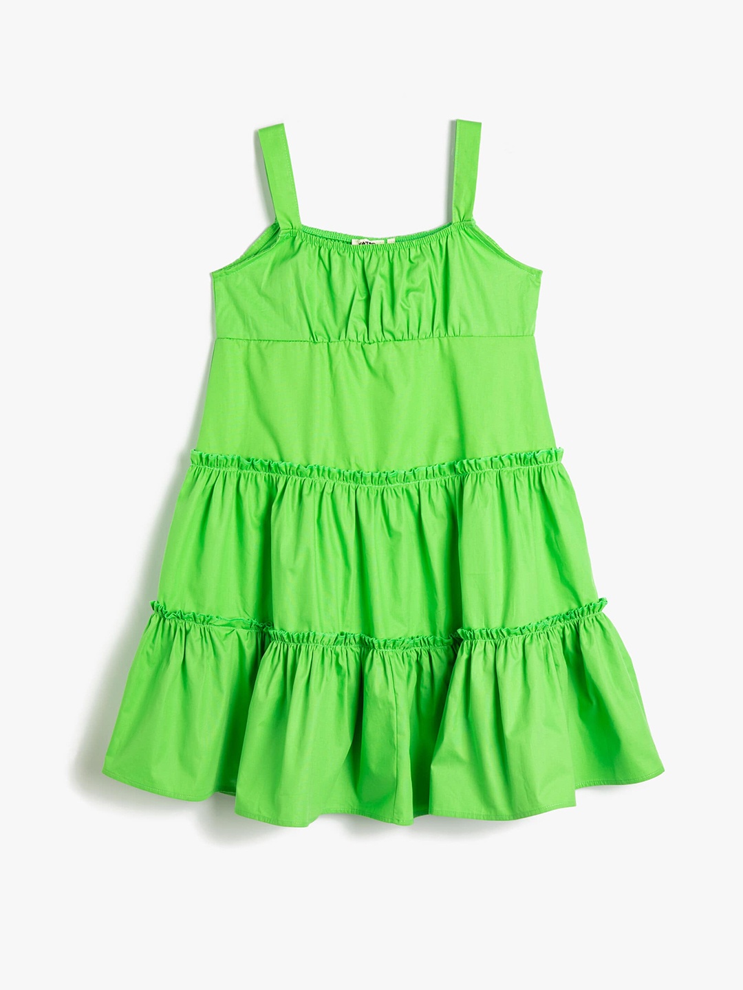 

Koton Girls Shoulder Strap Tiered Gathered Pure Cotton A-Line Dress, Green