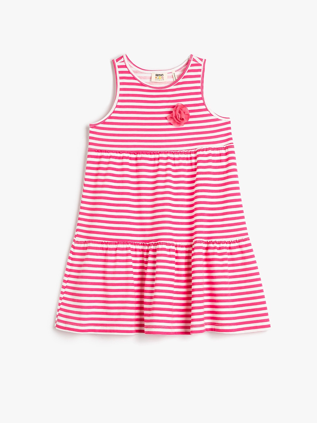 

Koton Girls Striped Gathered Pure Cotton A-Line Dress, Pink
