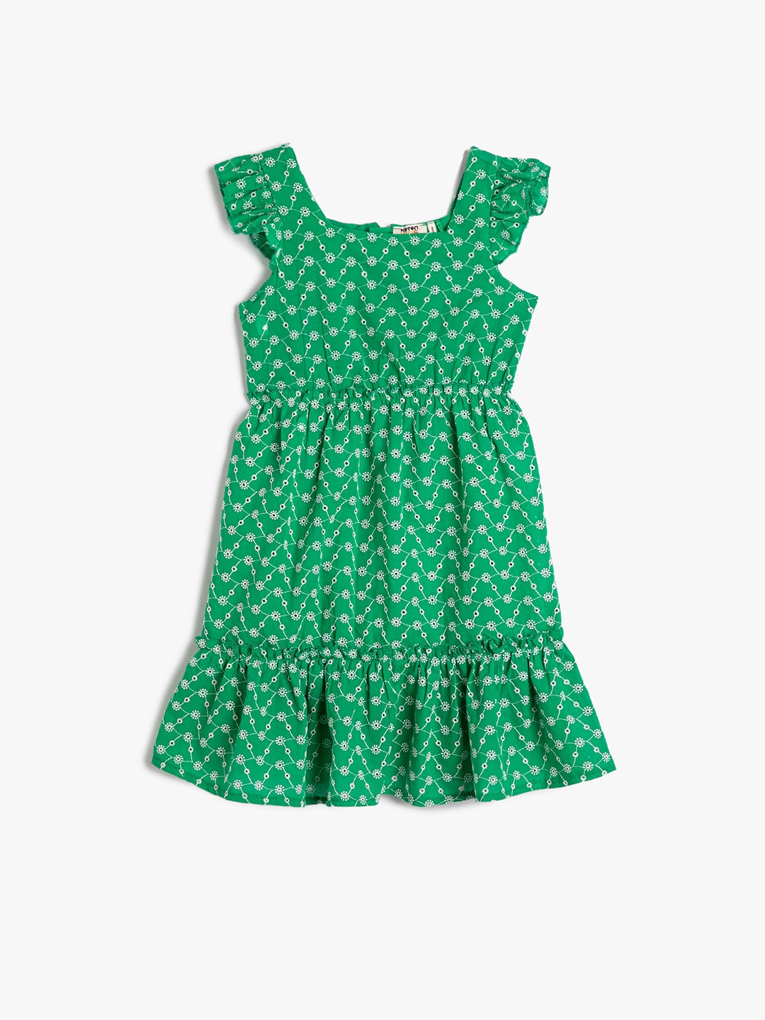 

Koton Girls Floral Printed Flutter Sleeves Gathered Fit & Flare Dress, Green