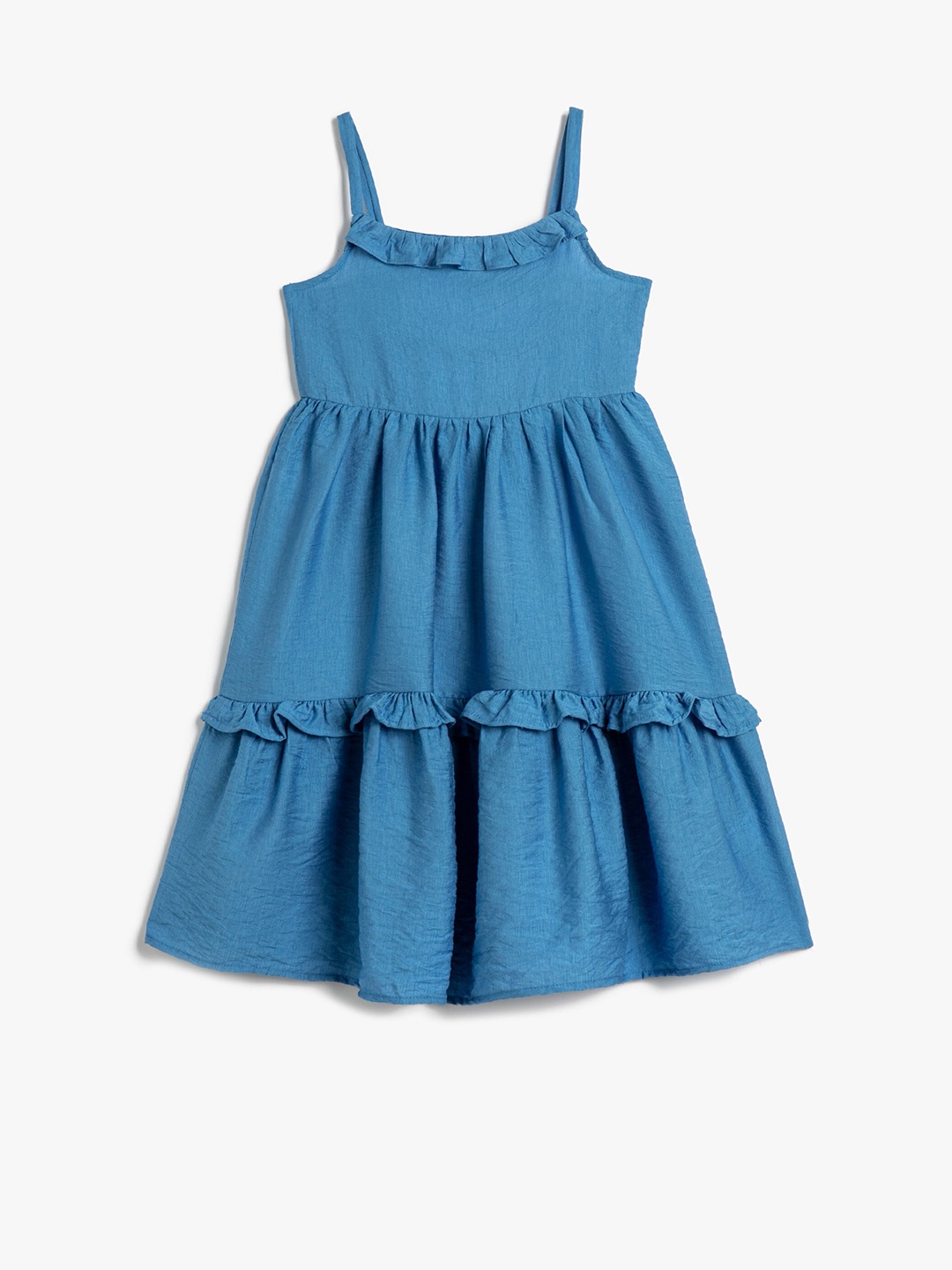 

Koton Girls Shoulder Strap Tiered Gathered Pure Cotton A-Line Dress, Blue