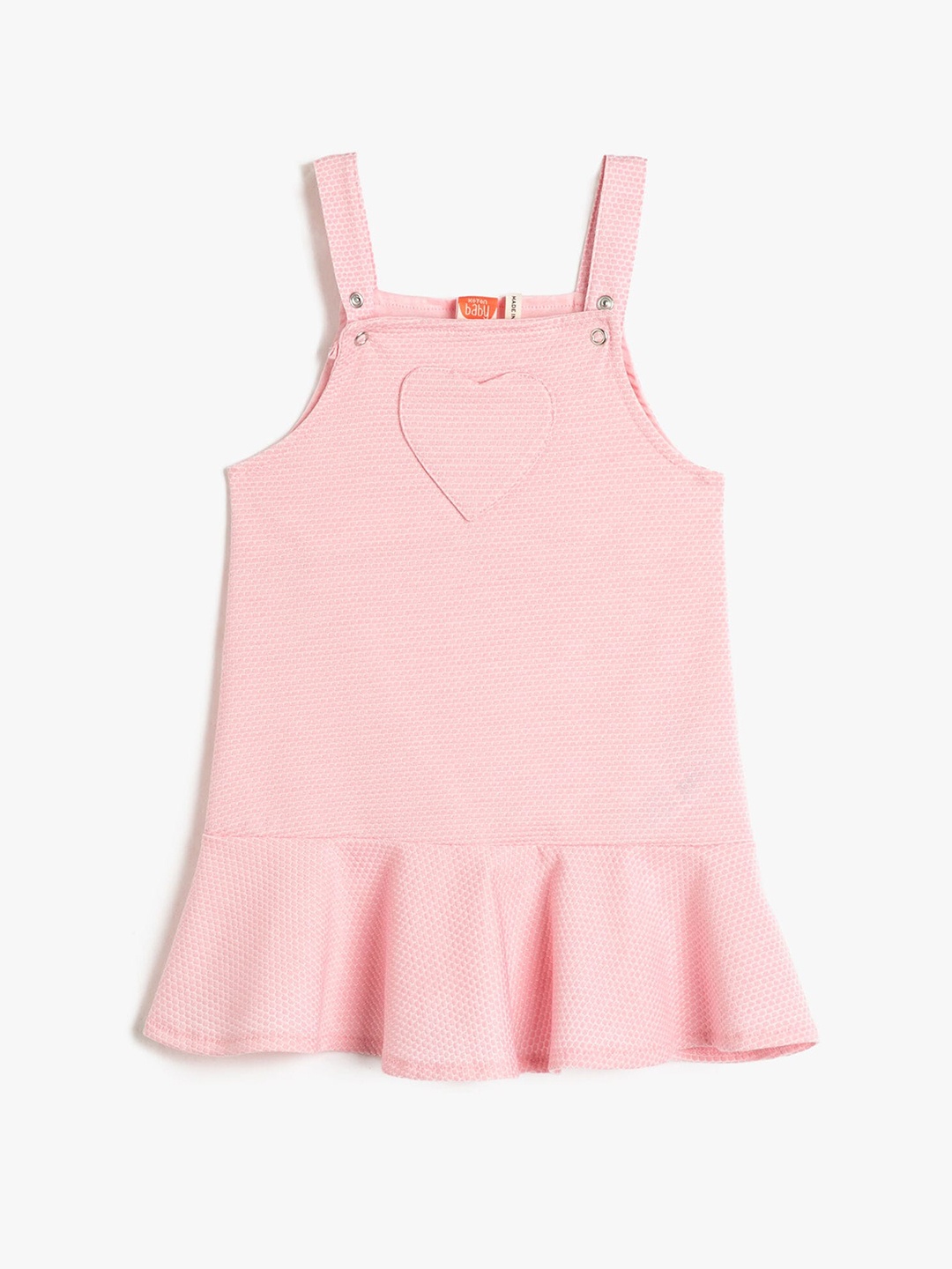 

Koton Girls Self Design Shoulder Strap Sleeveless Applique A-Line Dress, Pink
