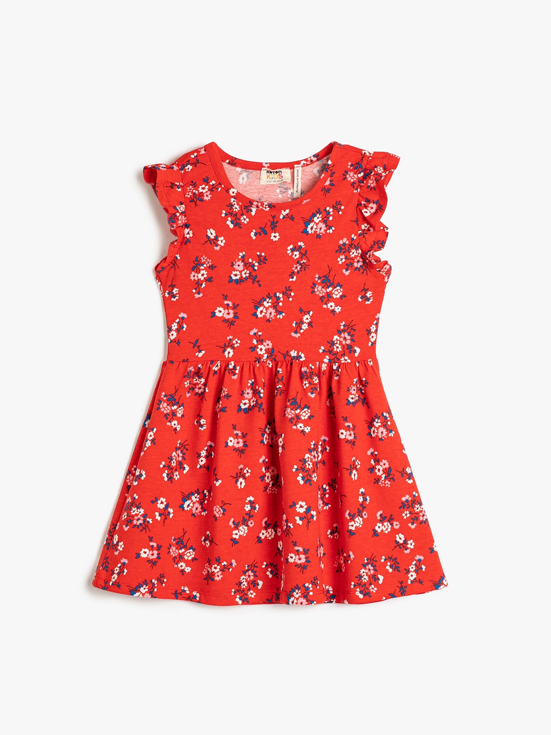 

Koton Girls Floral Print Flutter Sleeve Fit & Flare Dress, Red