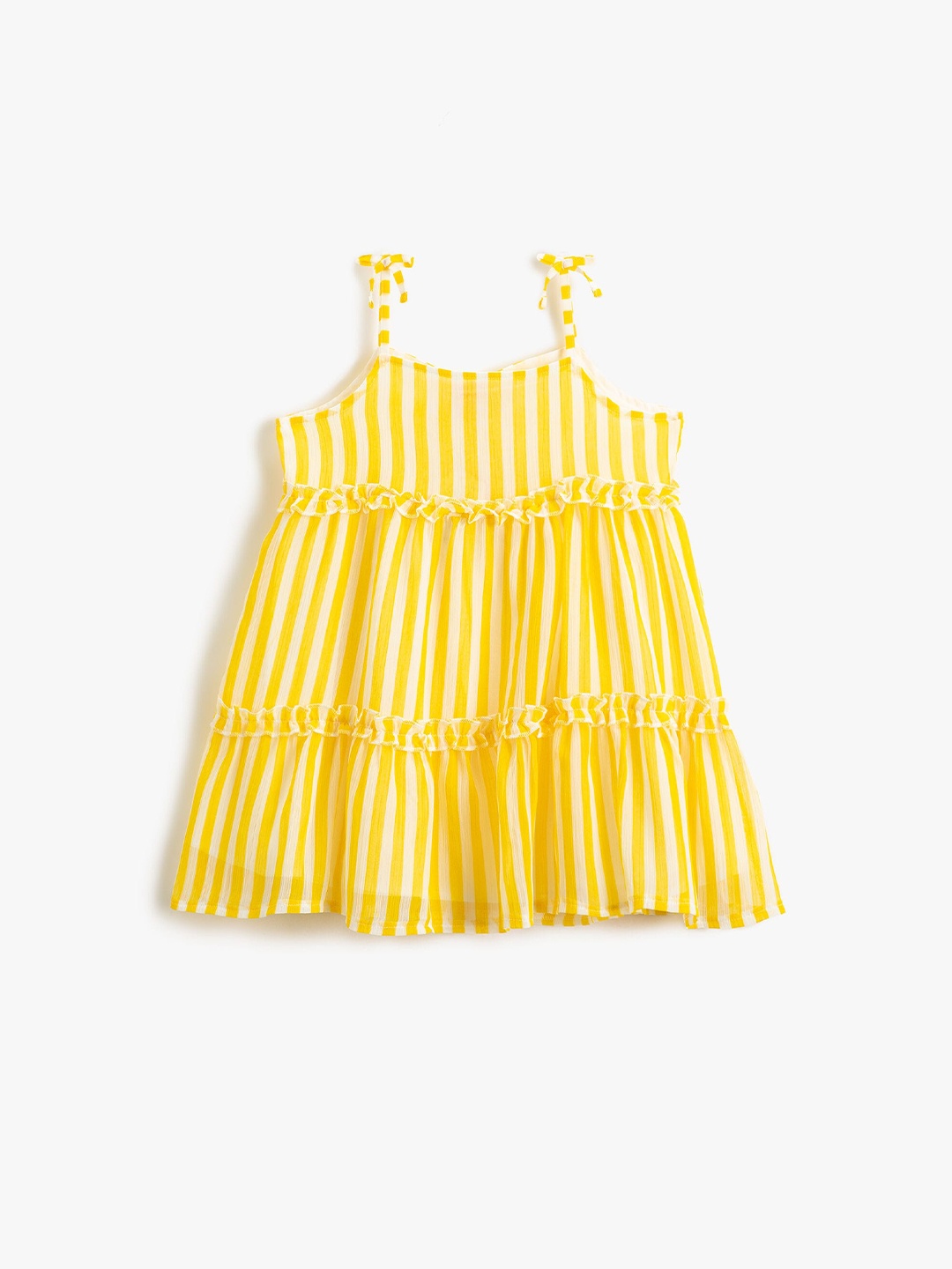 

Koton Girls Striped Tiered A-Line Dress, Yellow
