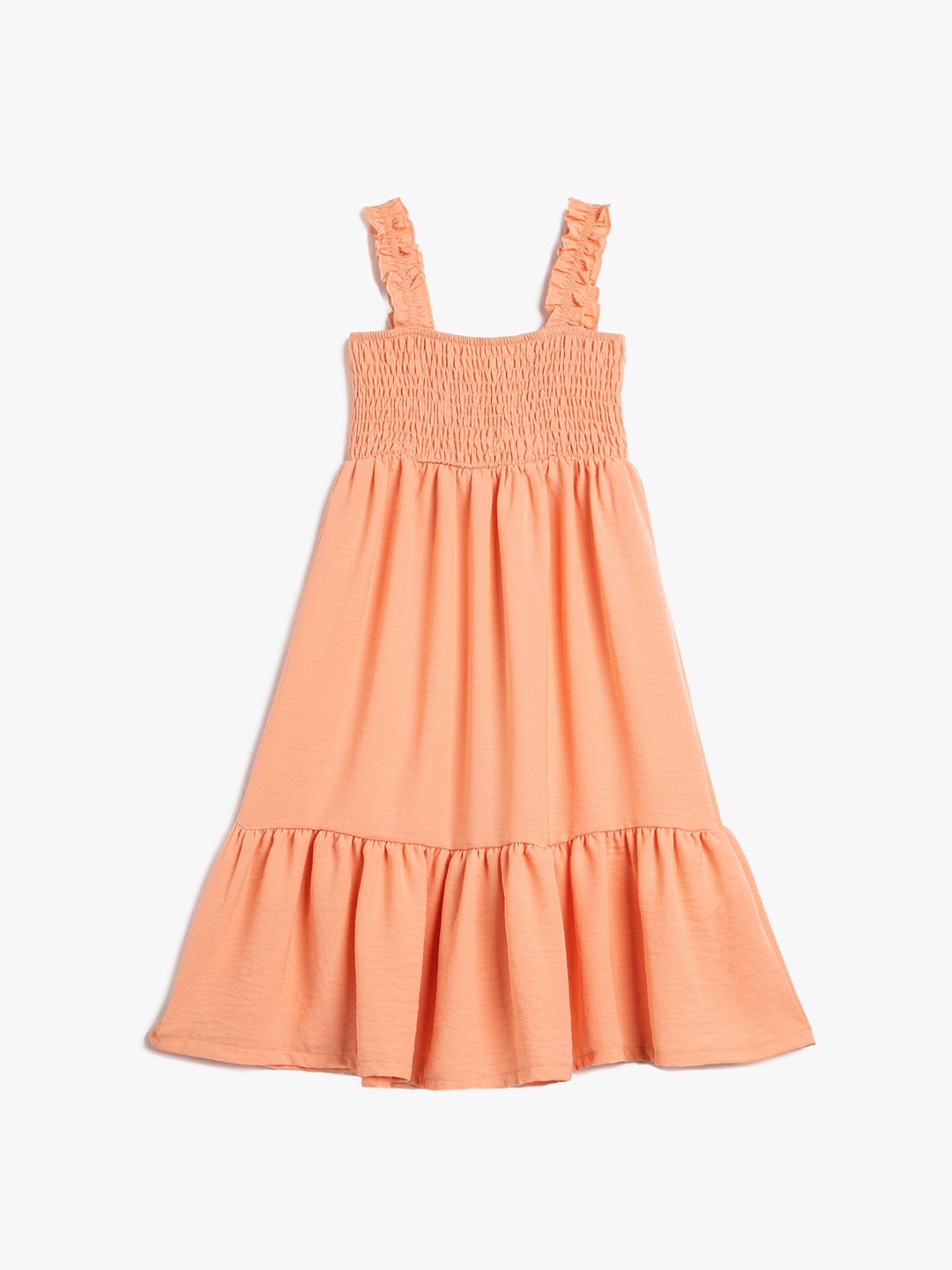 

Koton Girls Shoulder Straps Sleeveless Smocked A-Line Maxi Dress, Coral