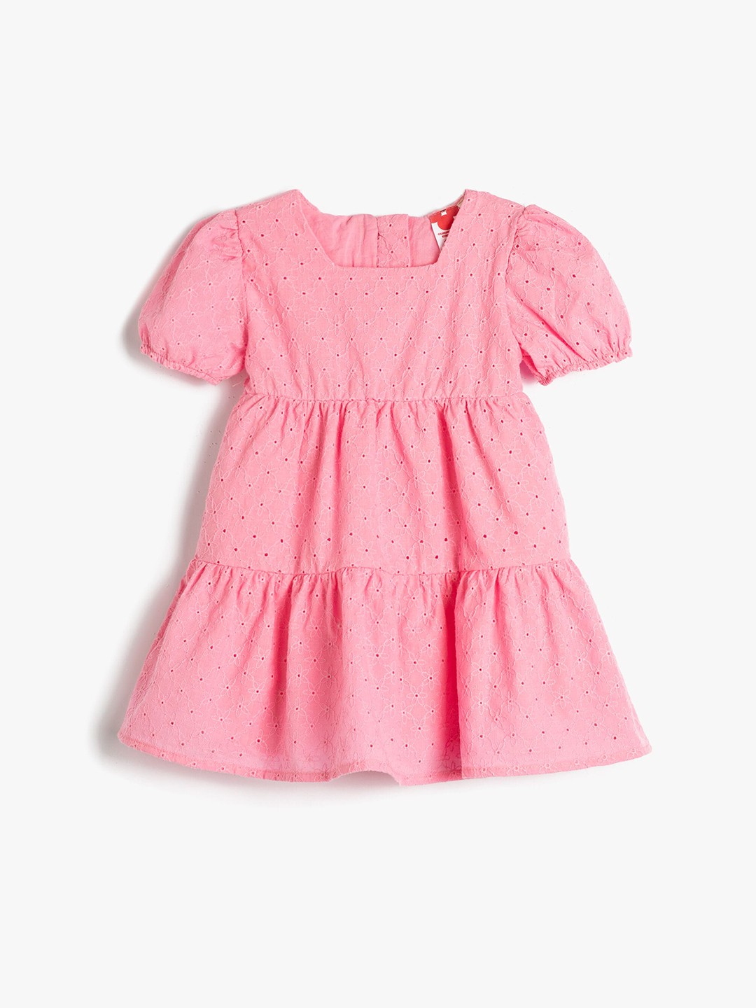 

Koton Girls Square Neck Puff Sleeve Fit and Flare Dress, Pink