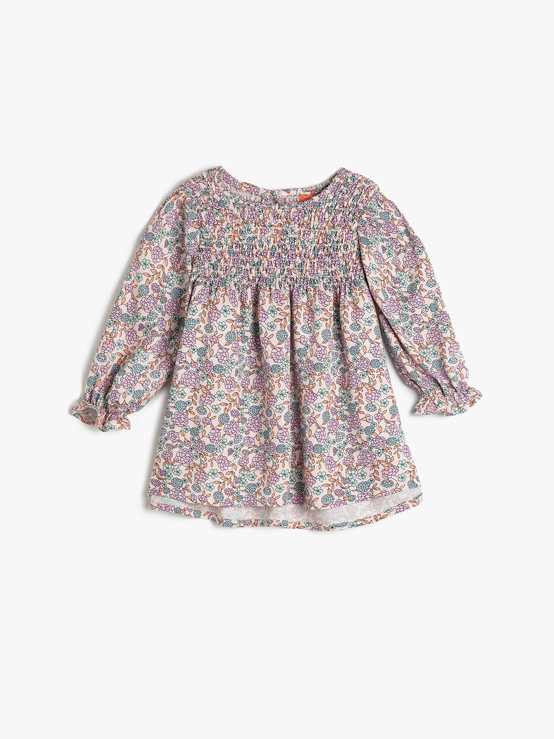 

Koton Girls Floral Printed Puff Sleeves Smocked A-Line Dress, Pink