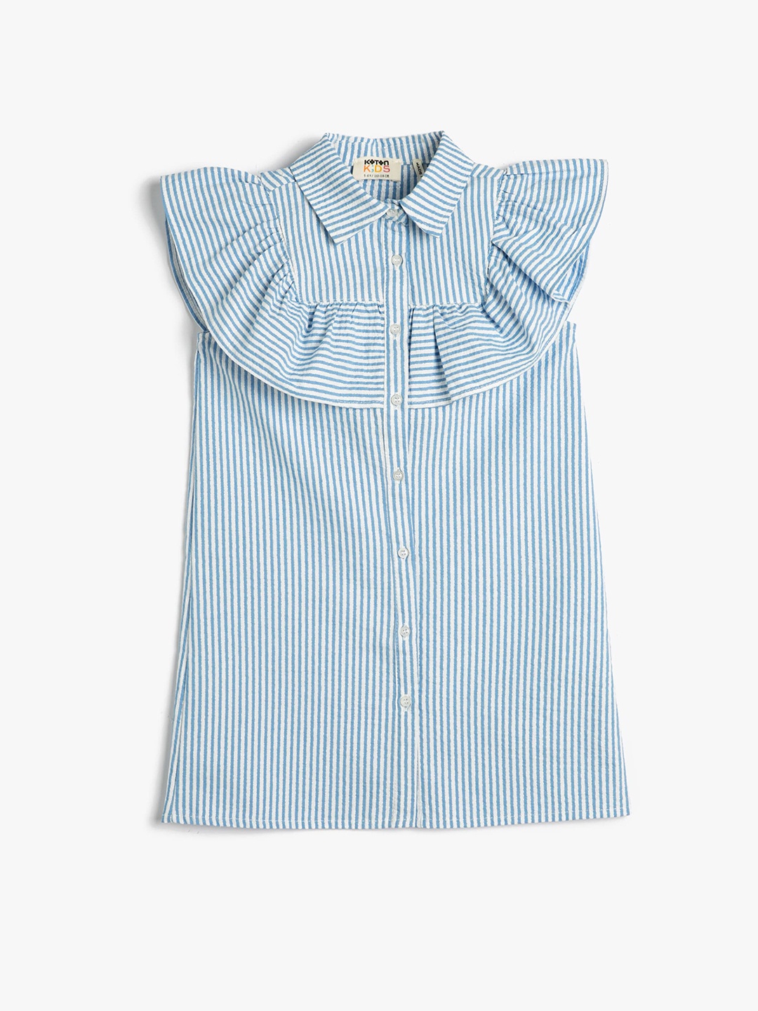 

Koton Girls Striped Flared Sleeve Cotton Shirt Style Midi Dress, Blue