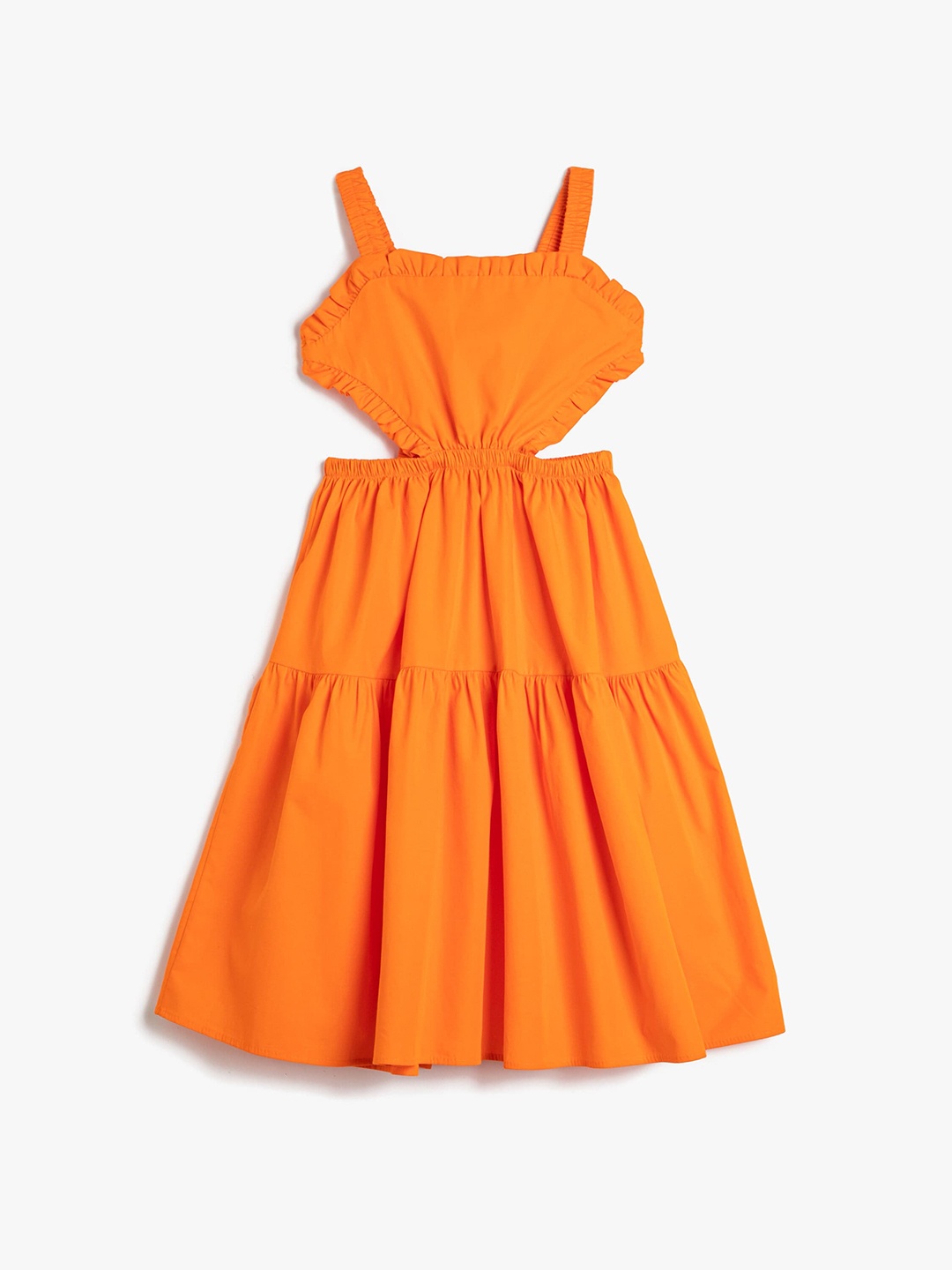 

Koton Girls Shoulder Straps Cut-Out Tiered Pure Cotton Fit & Flare Dress, Orange