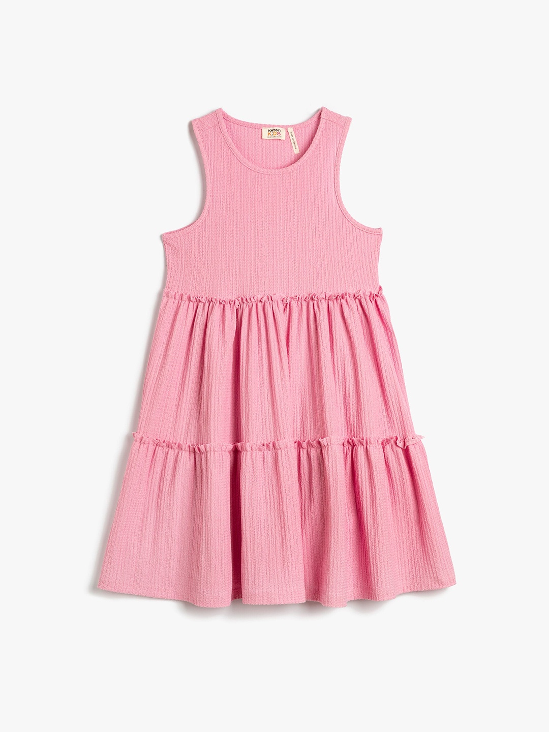 

Koton Girls Self Design Sleeveless Gathered A-Line Dress, Pink