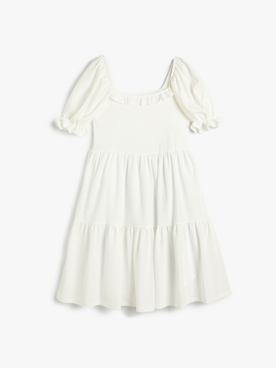 

Koton Girls Puff Sleeve Tiered Fit & Flare Dress, White