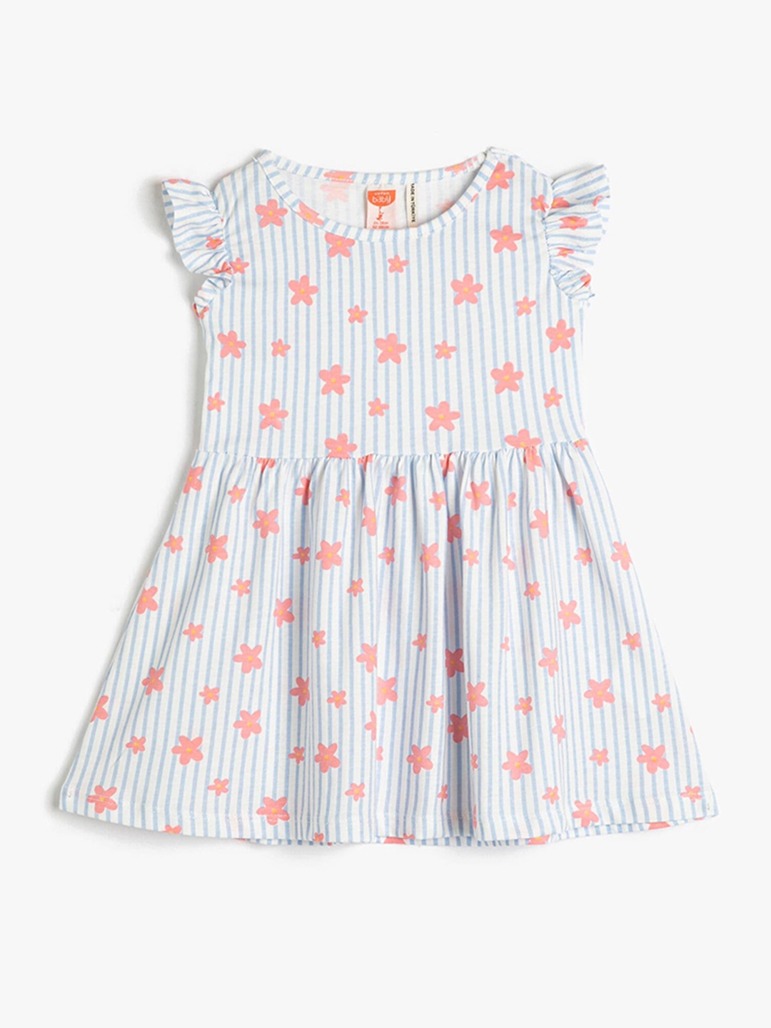 

Koton Girls Striped Flutter Sleeve Pure Cotton A-Line Dress, White