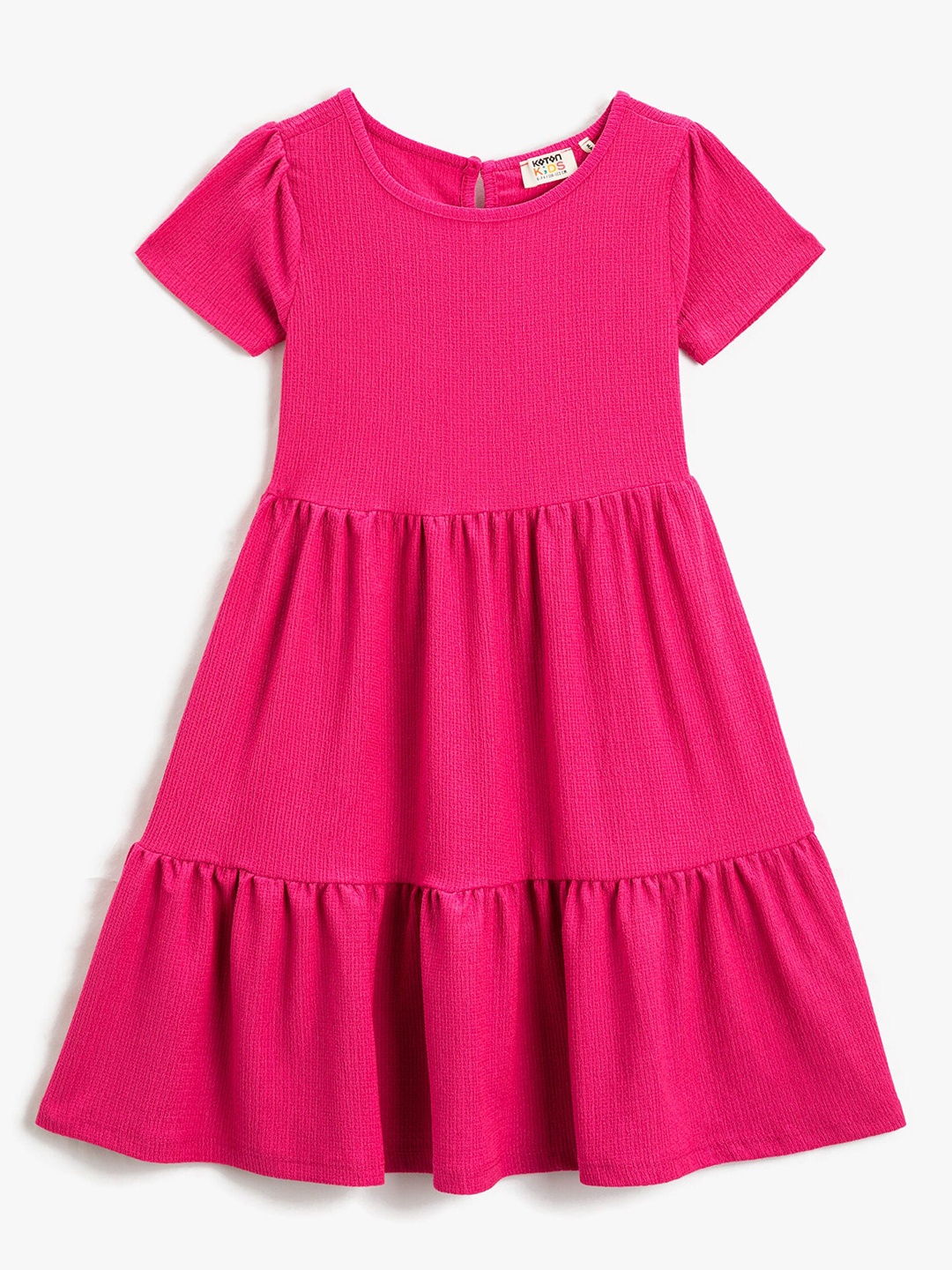 

Koton Girls Round Neck Puff Sleeves Gathered Fit & Flare Dress, Pink